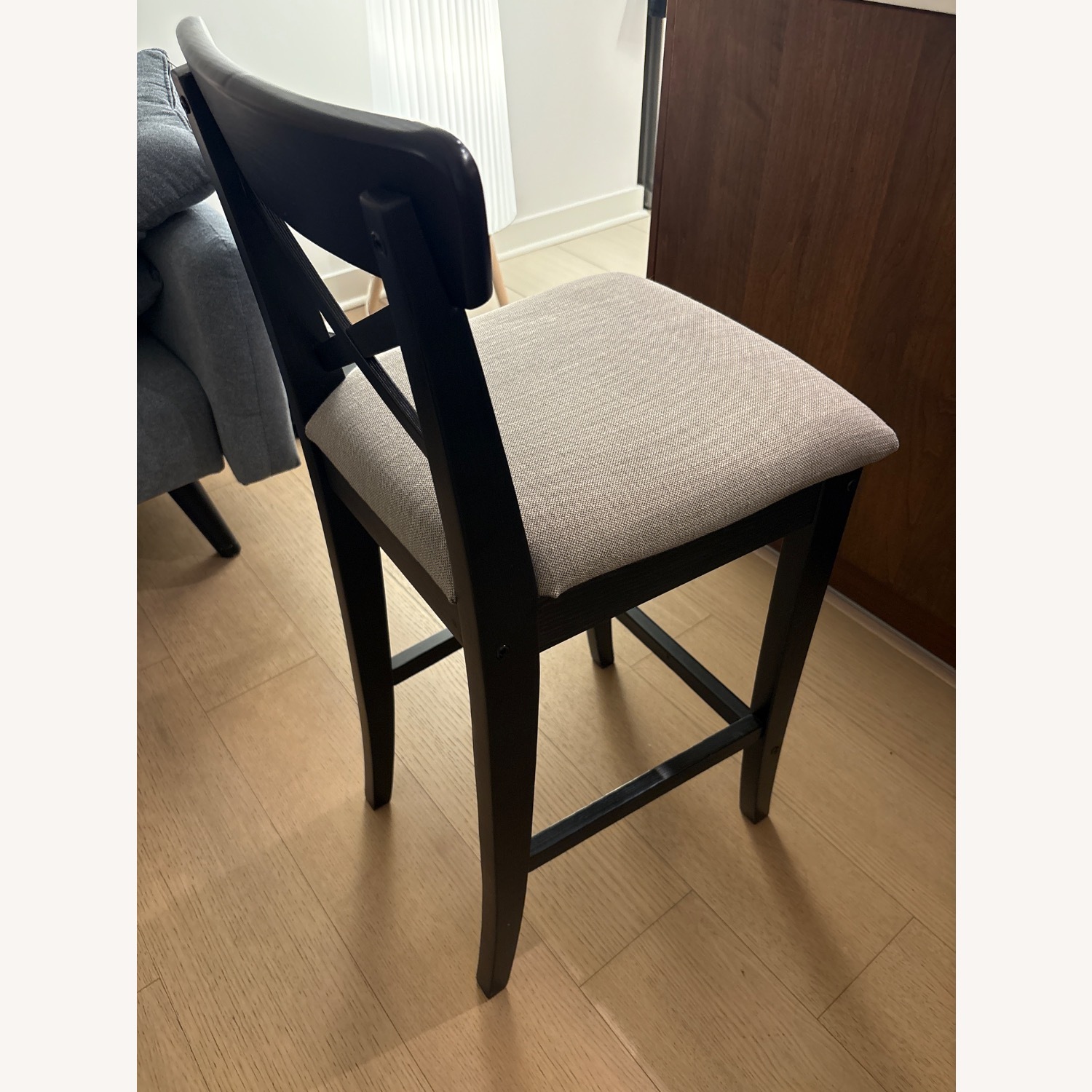 IKEA ROSENTORP Black Wood Stool With Cusion - image-1