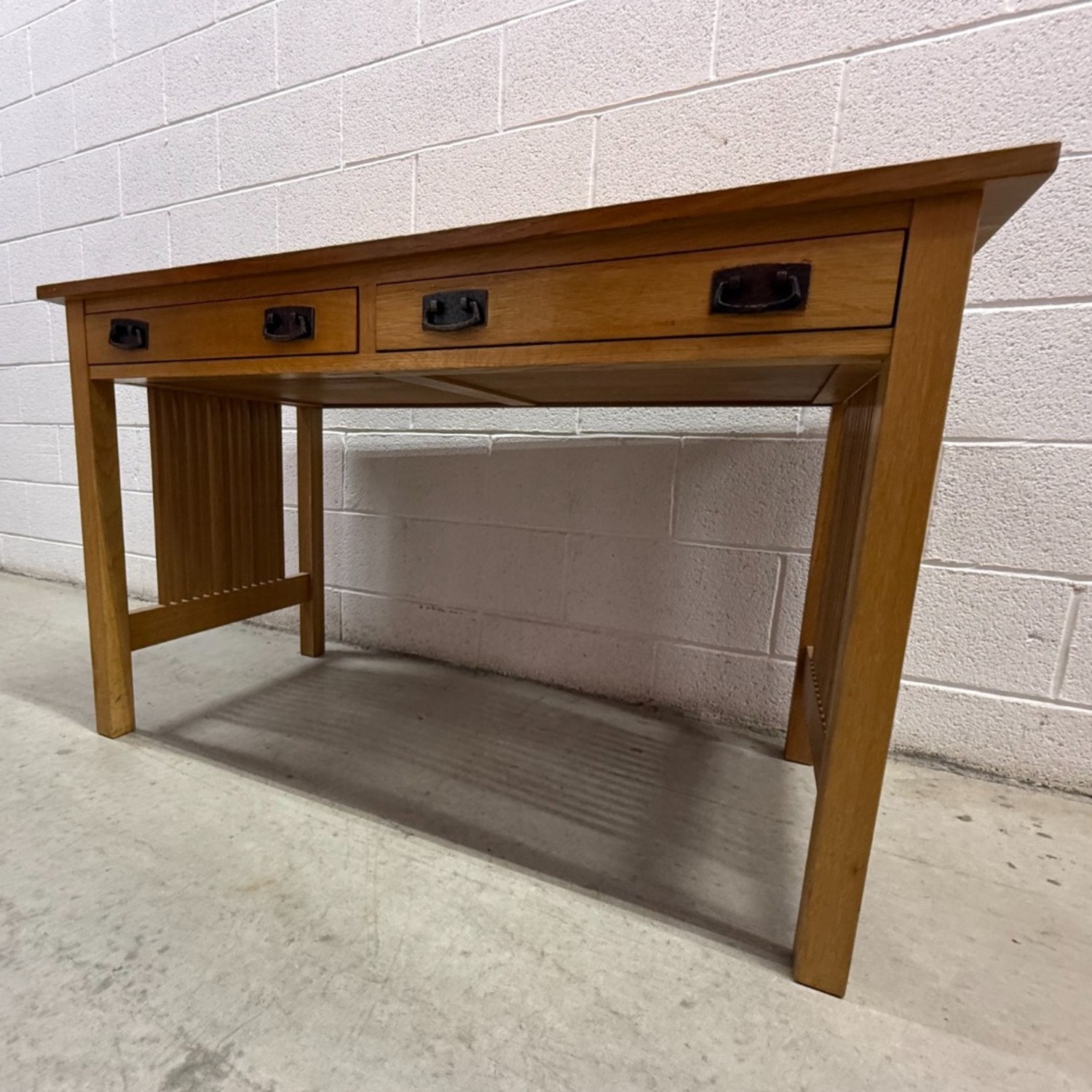 Stickley Brothers Spindle Oak 2 Drawer Library Desk - image-1