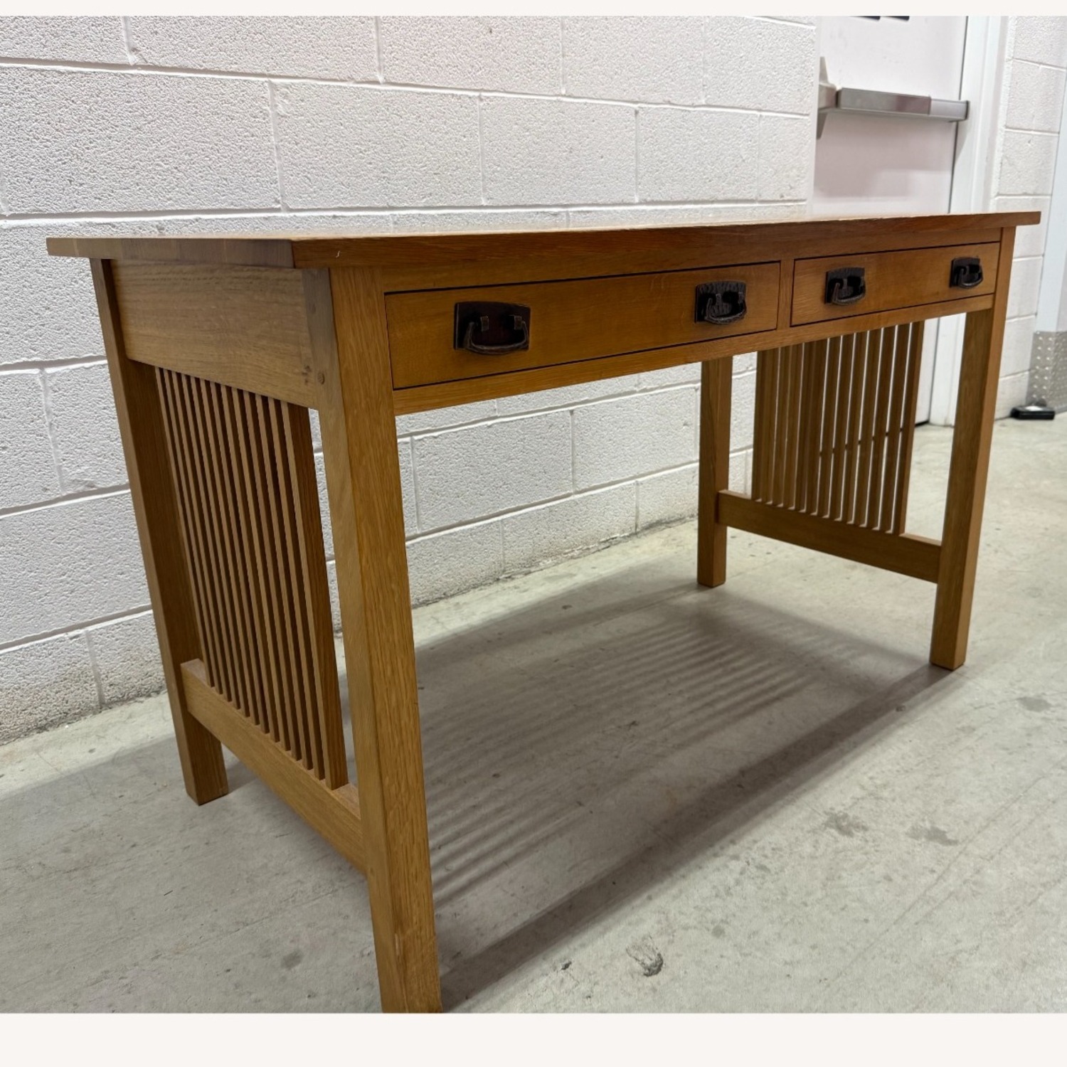 Stickley Brothers Spindle Oak 2 Drawer Library Desk - image-3