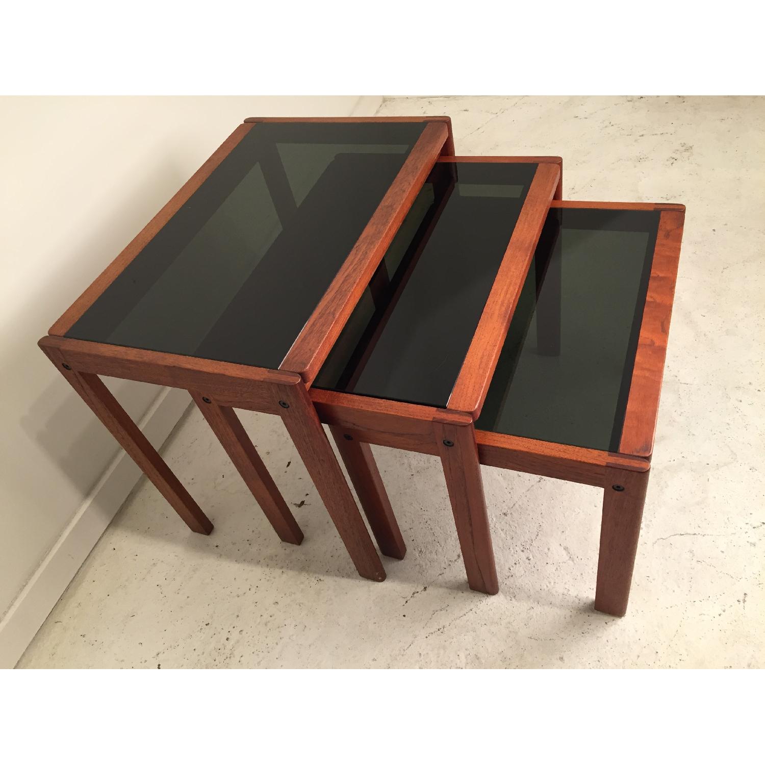 Vinde Mobelfabrik Solid Teak & Glass Danish Nesting Tables - image-1