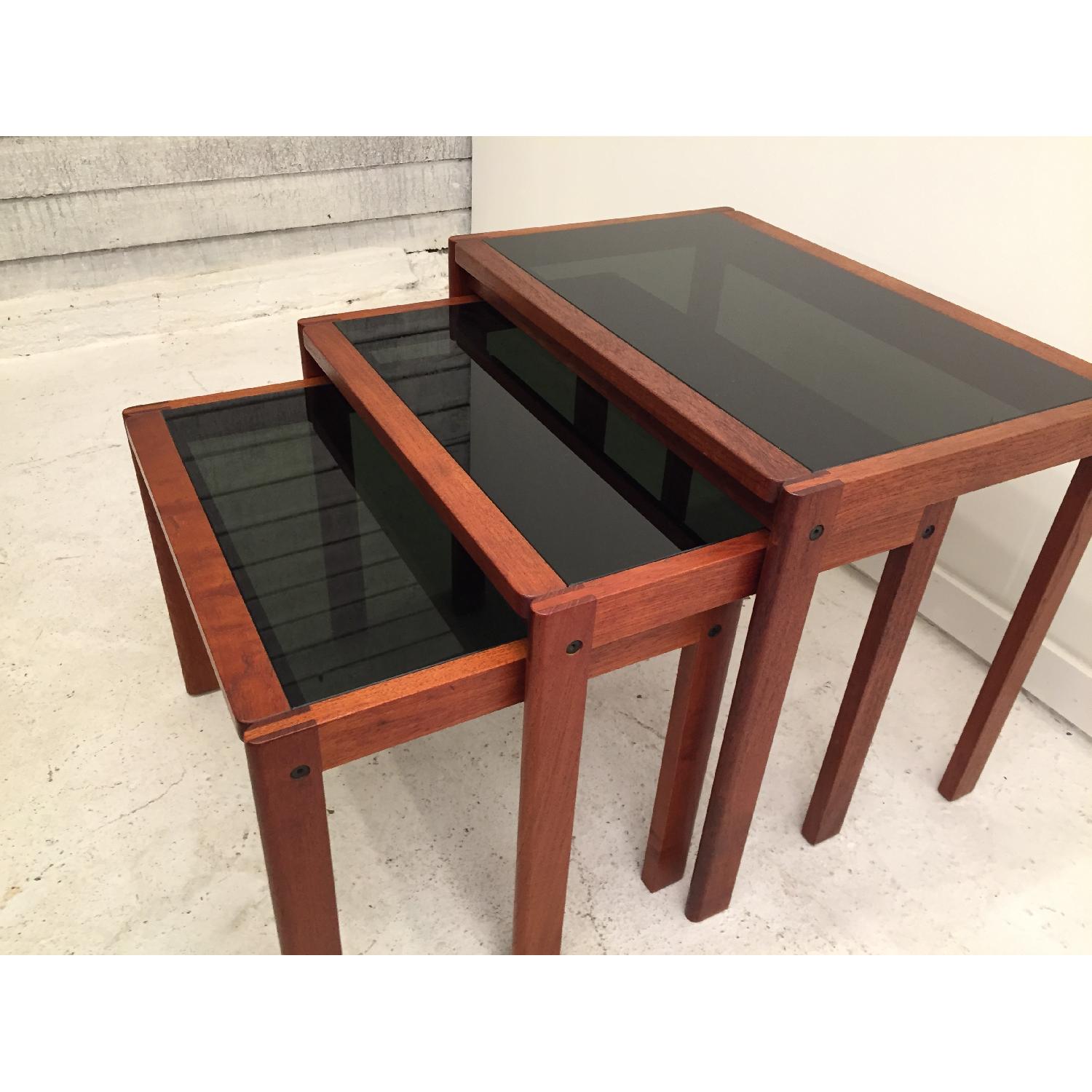Vinde Mobelfabrik Solid Teak & Glass Danish Nesting Tables - image-2