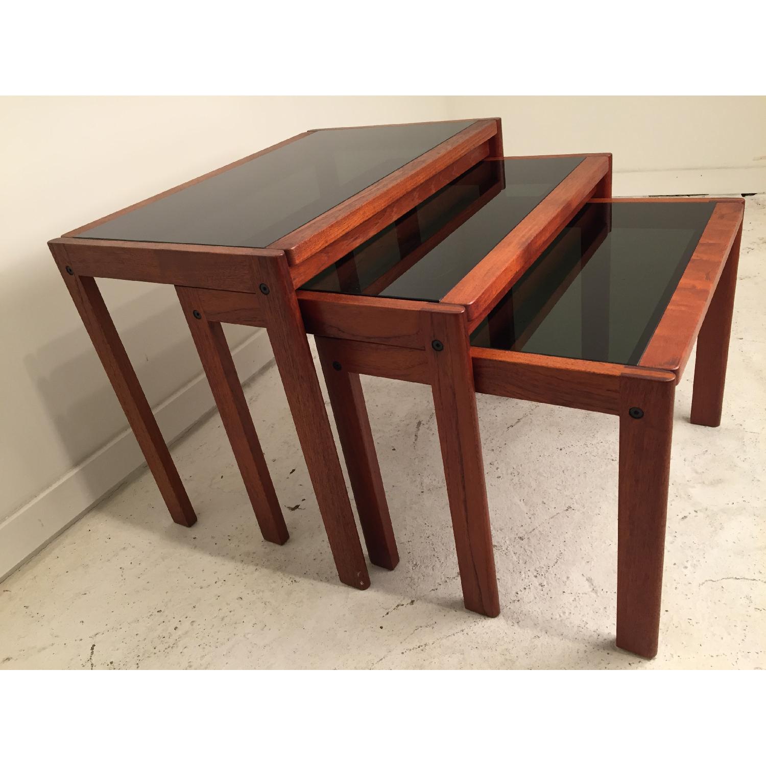 Vinde Mobelfabrik Solid Teak & Glass Danish Nesting Tables - image-3