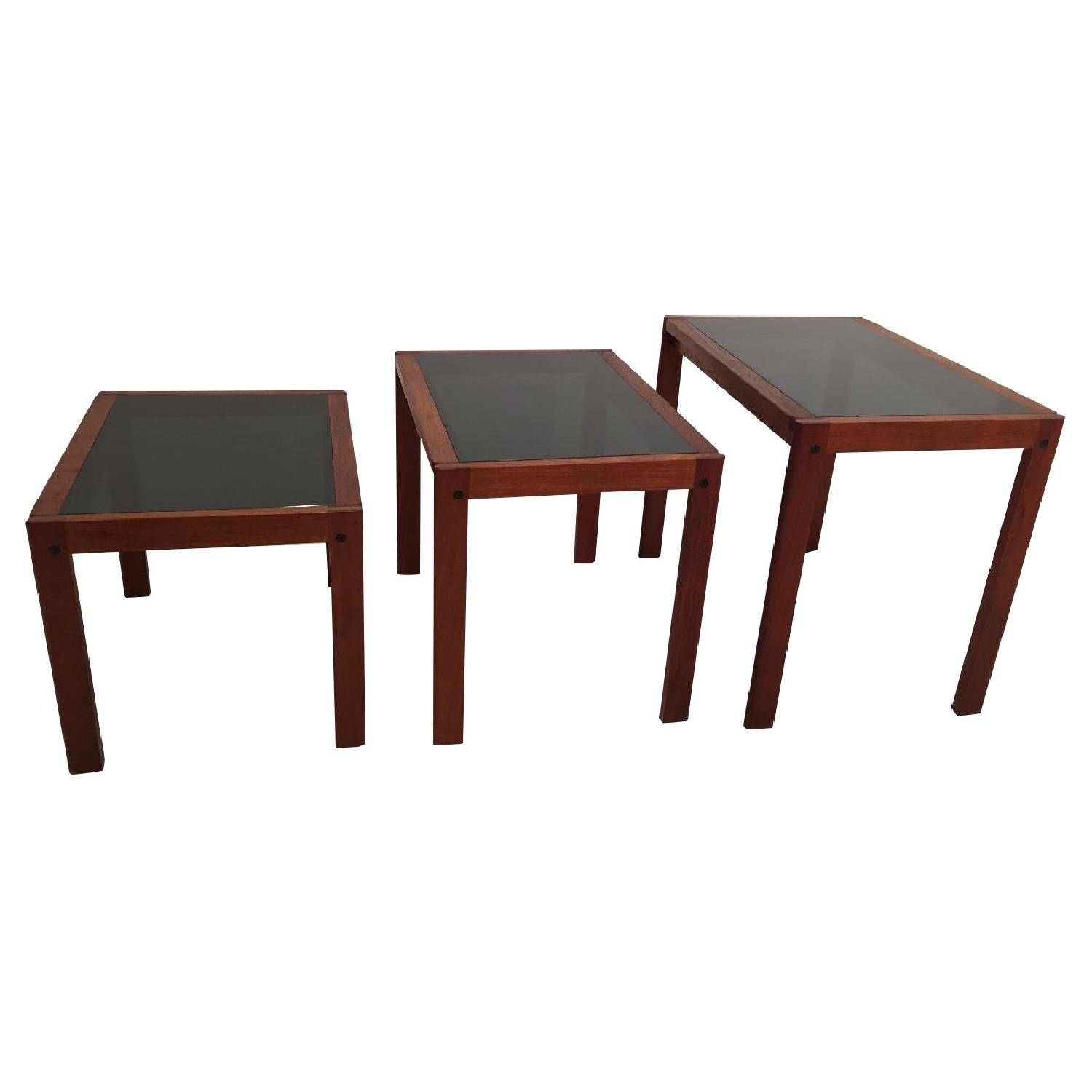 Vinde Mobelfabrik Solid Teak & Glass Danish Nesting Tables - image-0