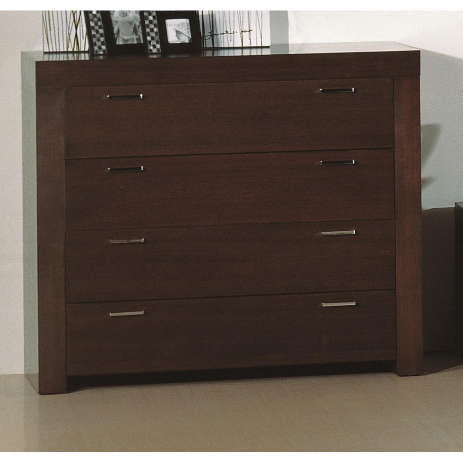 Modern 4 Drawer Chest In Dark Walnut Finish W Solid Steel Accent