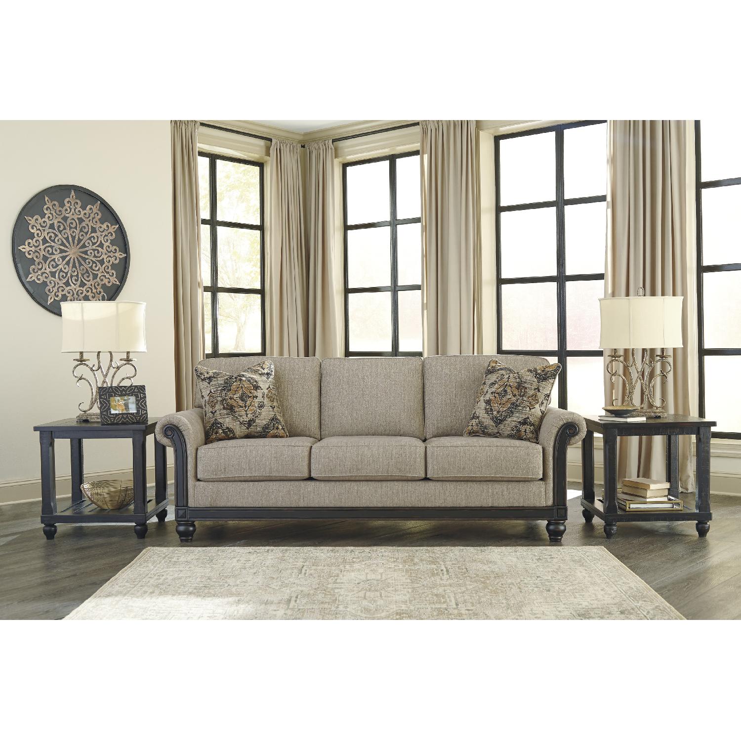 Ashley's Blackwood 3 Seater Fabric Sofa in Taupe - AptDeco
