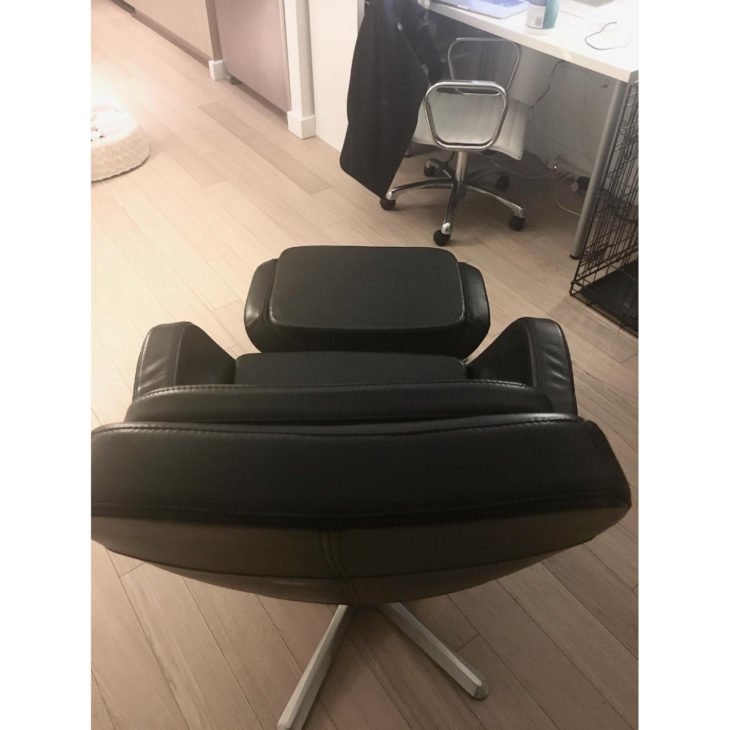 Ikea Arvika Black Leather Armchair & Footstool AptDeco