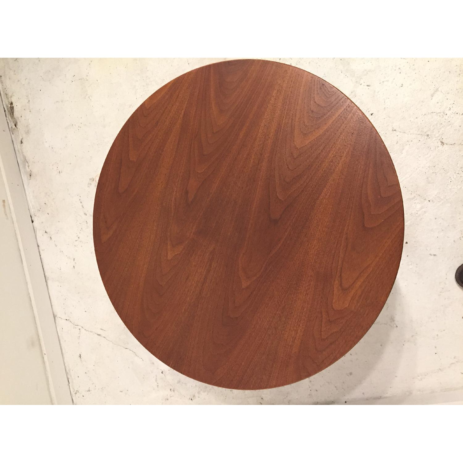 Round Mid Century Modern Walnut Coffee Table w/ Caned Shelf - image-7