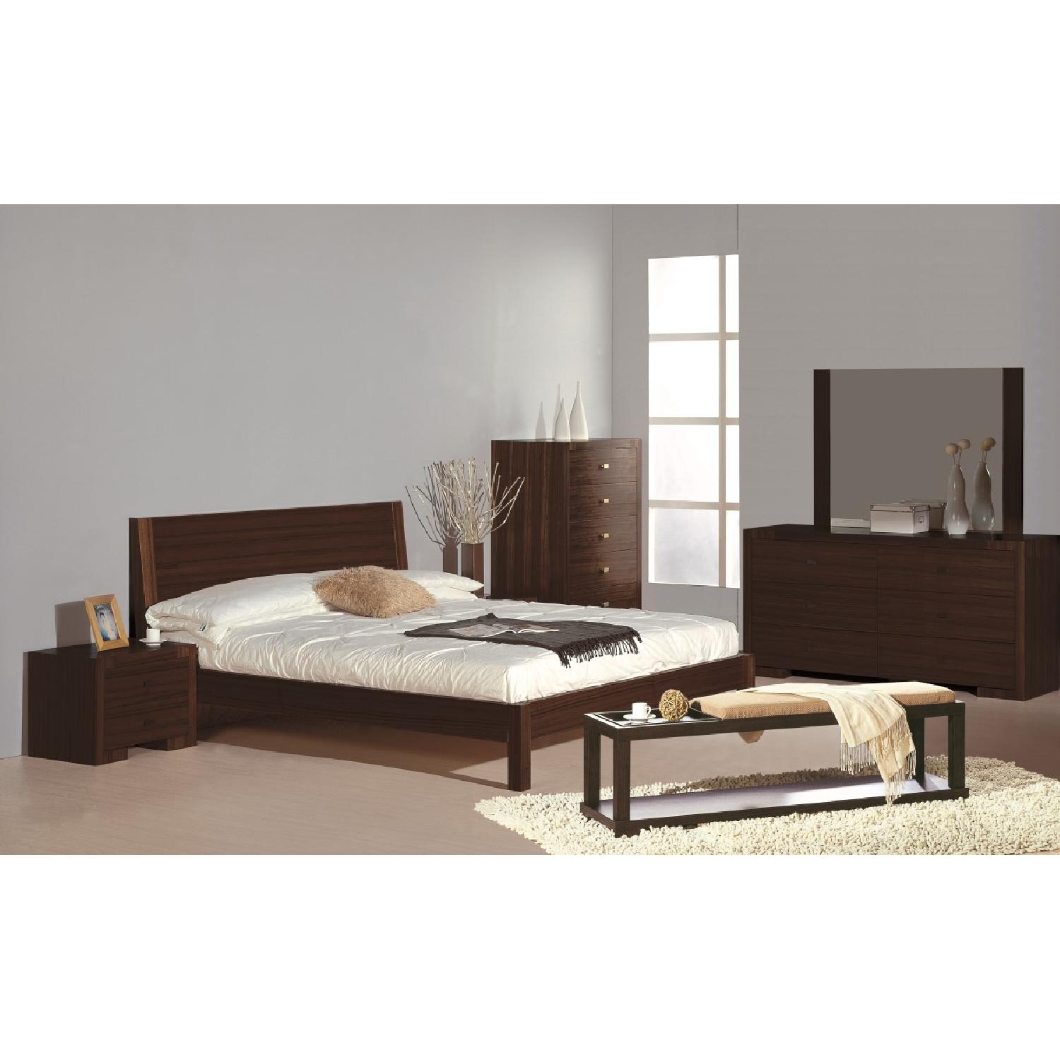 Modern King Size Platform Bed In Wenge Finish W Lightly Slanted