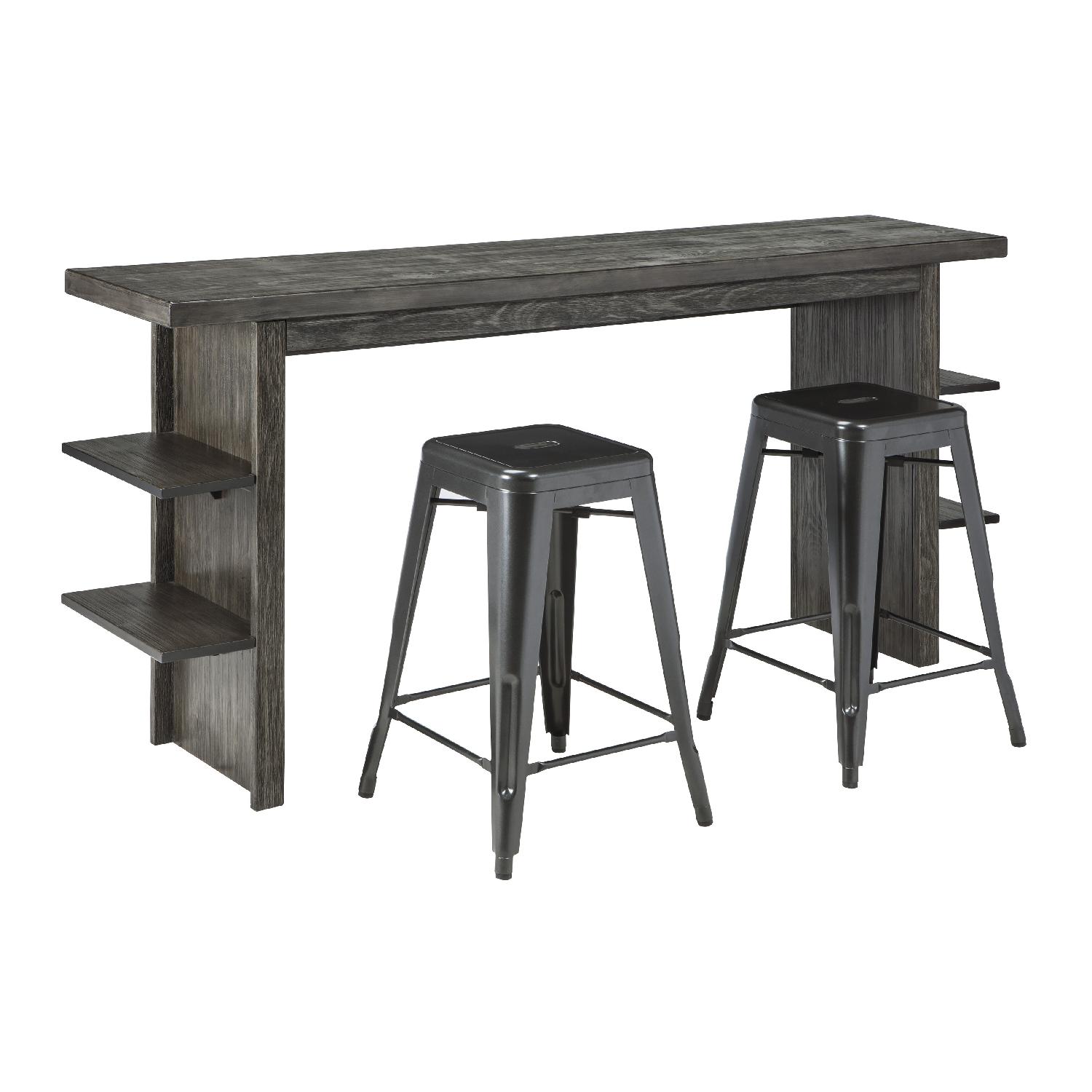 Ashley's Lamoille Long Counter Height Wooden Table w/ 4 Pinnadel Stools - image-0