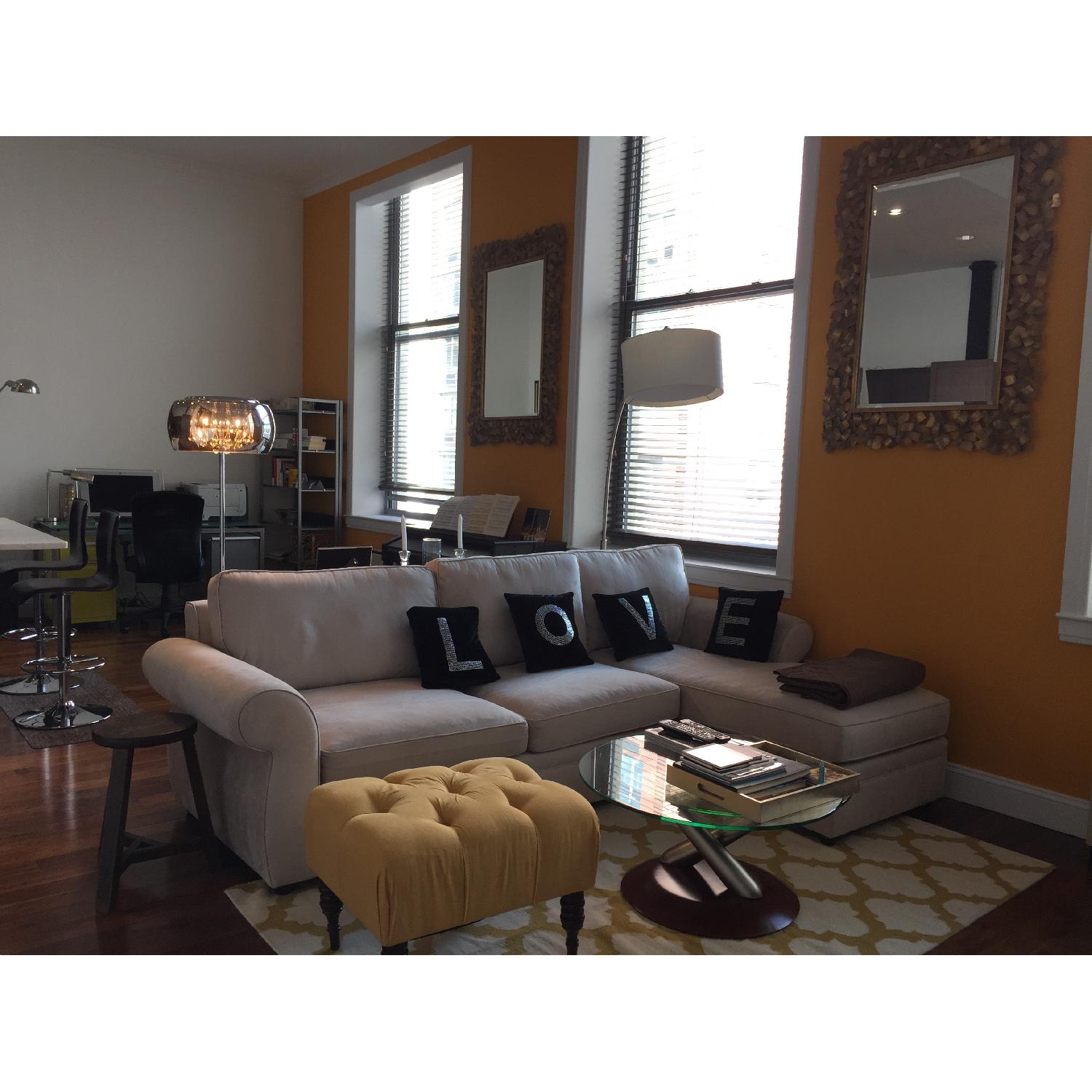 Pottery Barn Pearce Upholstered Chaise Sectional Sofa in Taupe Color - image-1