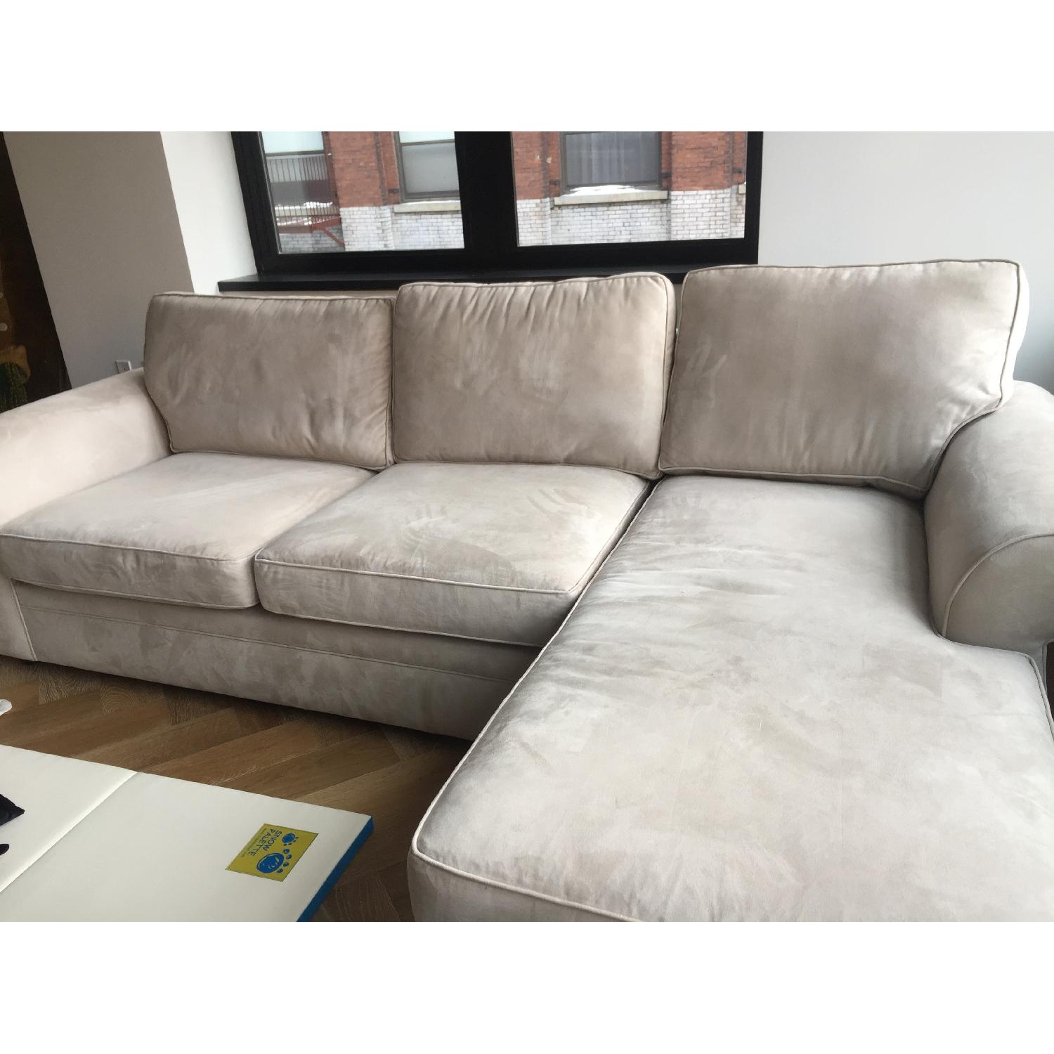 Pottery Barn Pearce Upholstered Chaise Sectional Sofa in Taupe Color - image-3