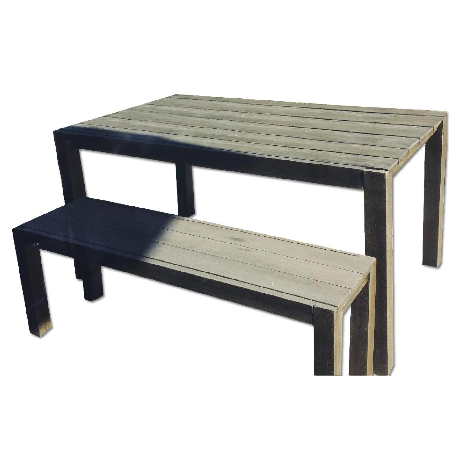 CB2 Outdoor Wooden Table and Bench Set - image-0