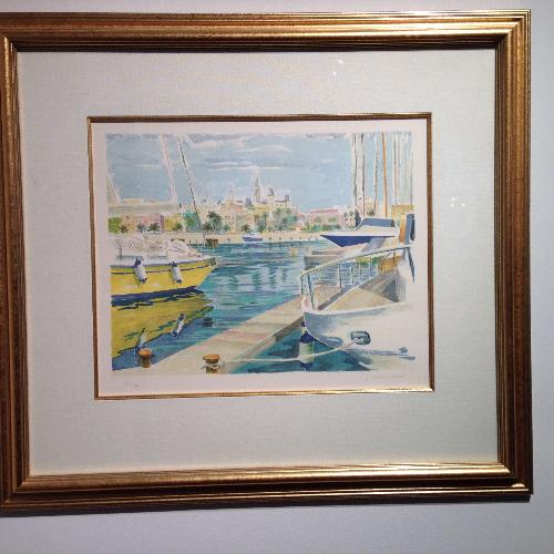 Used Original Joseph Serra Limmona Gold Leaf Framed Lithograph - for sale on AptDeco