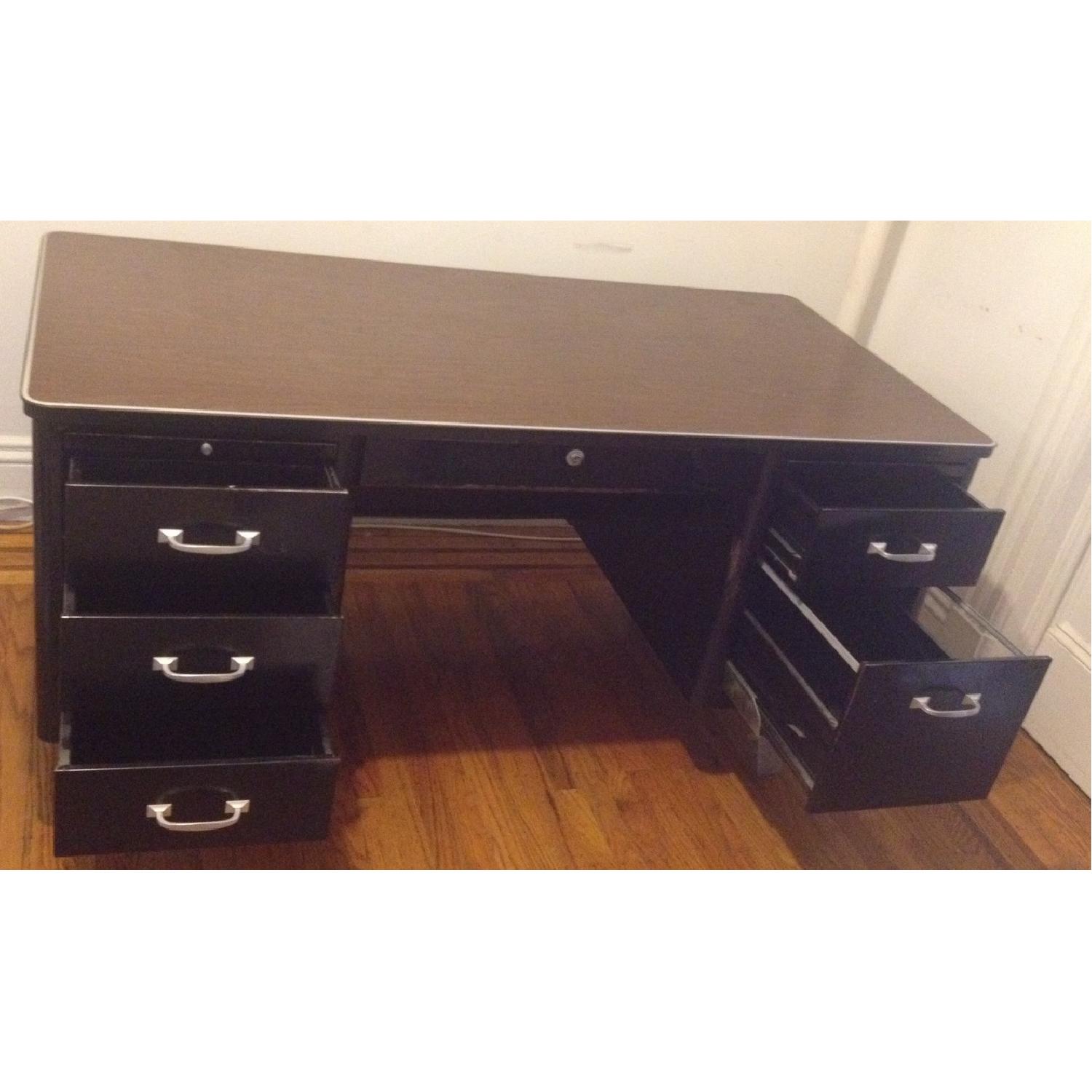 Vintage Mid Century Black Steel and Wood Tanker Desk - image-9