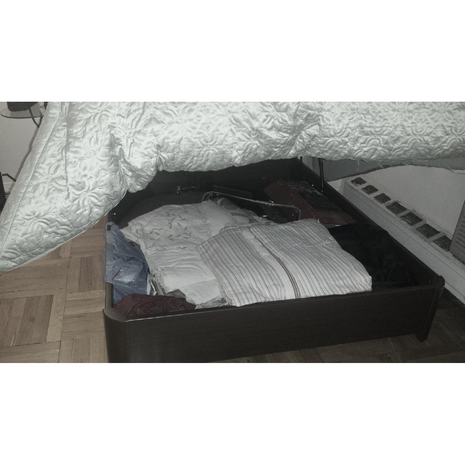 Italian Full-Sized Storage Bedframe w/ White Leather Headboard - image-2