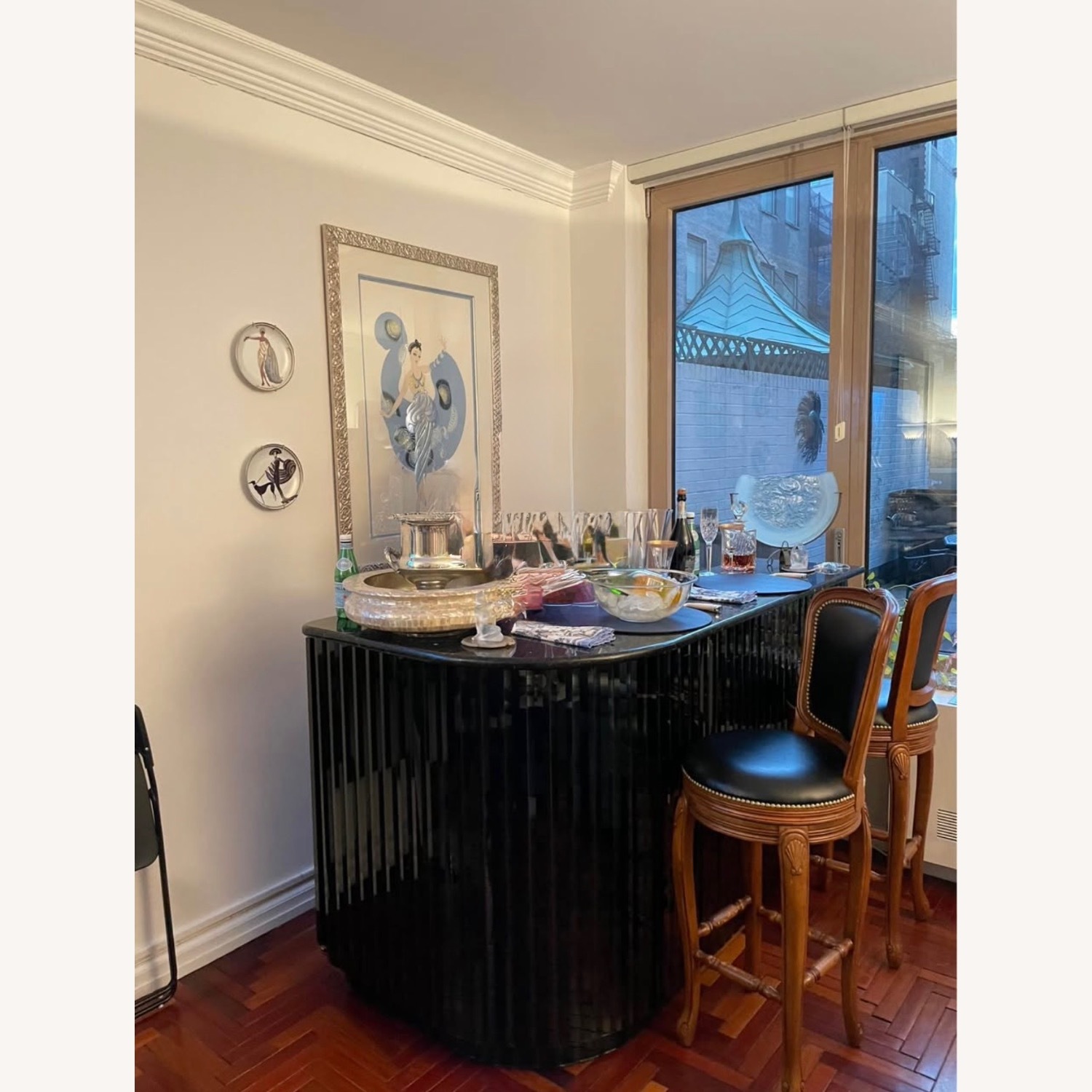 6’ Black Granite Home Bar + 2 Swivel Stools - image-7