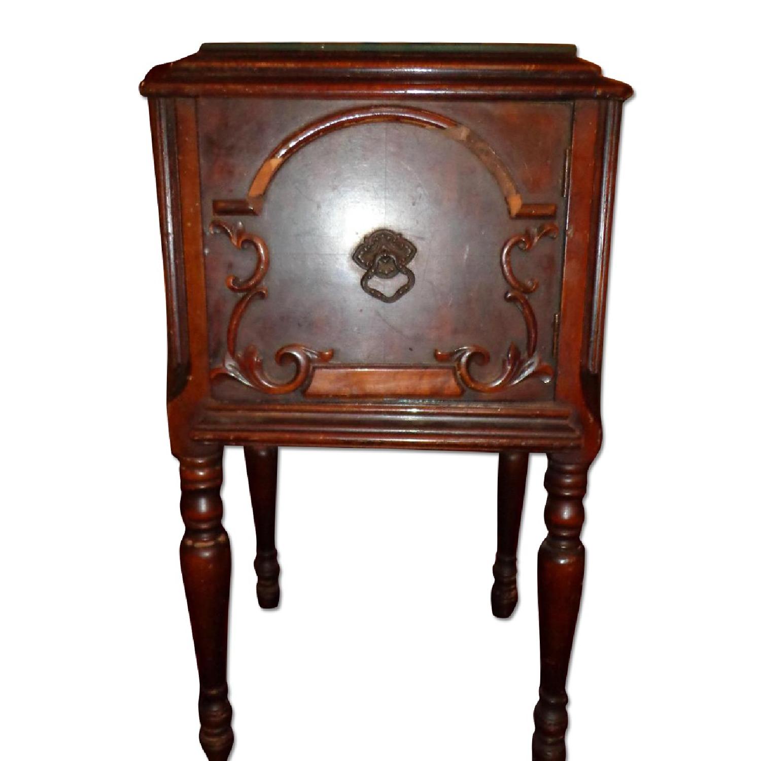 1920's Art Nouveau Night Stand or Side Table with Glass Protection - image-0