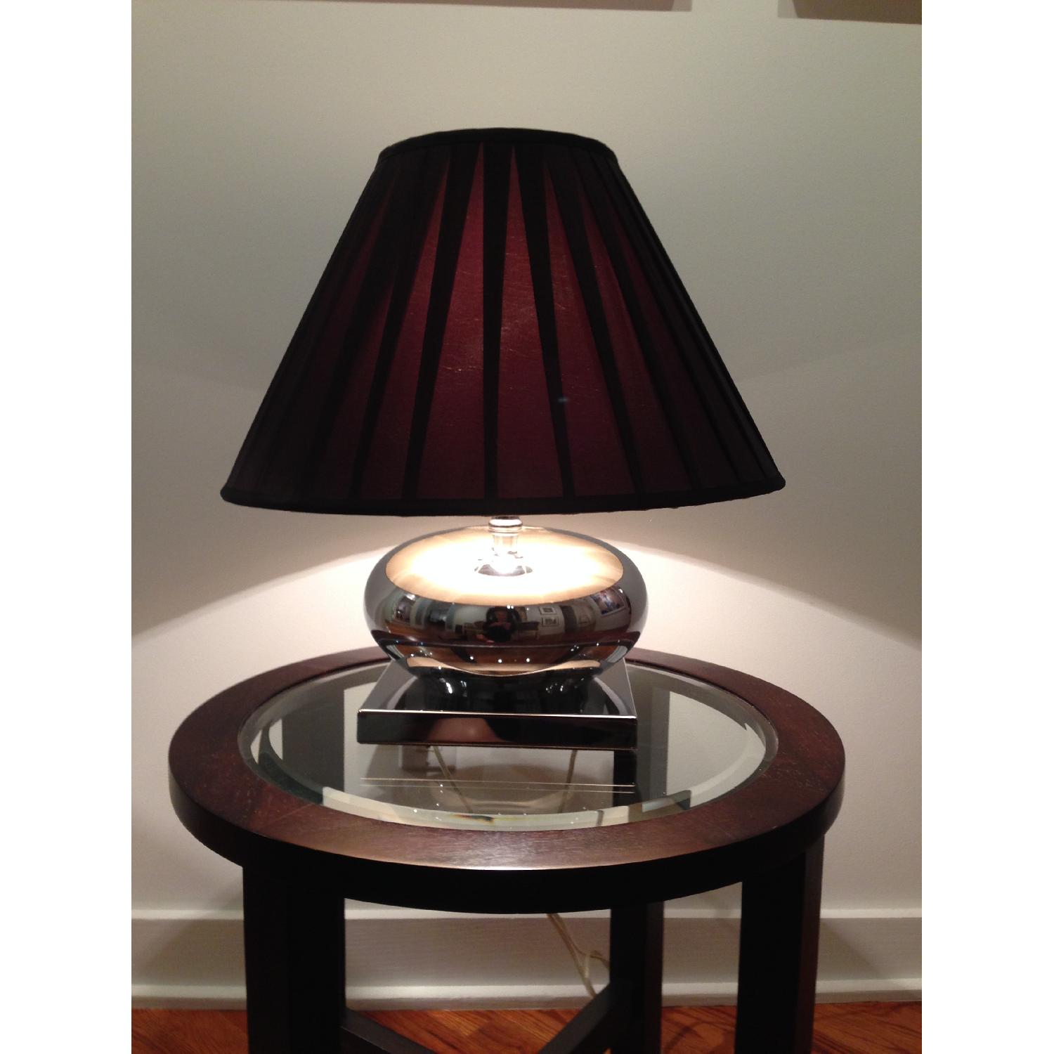 Mercury Glass Lamp with Pleated Brown Silk Shade - image-1