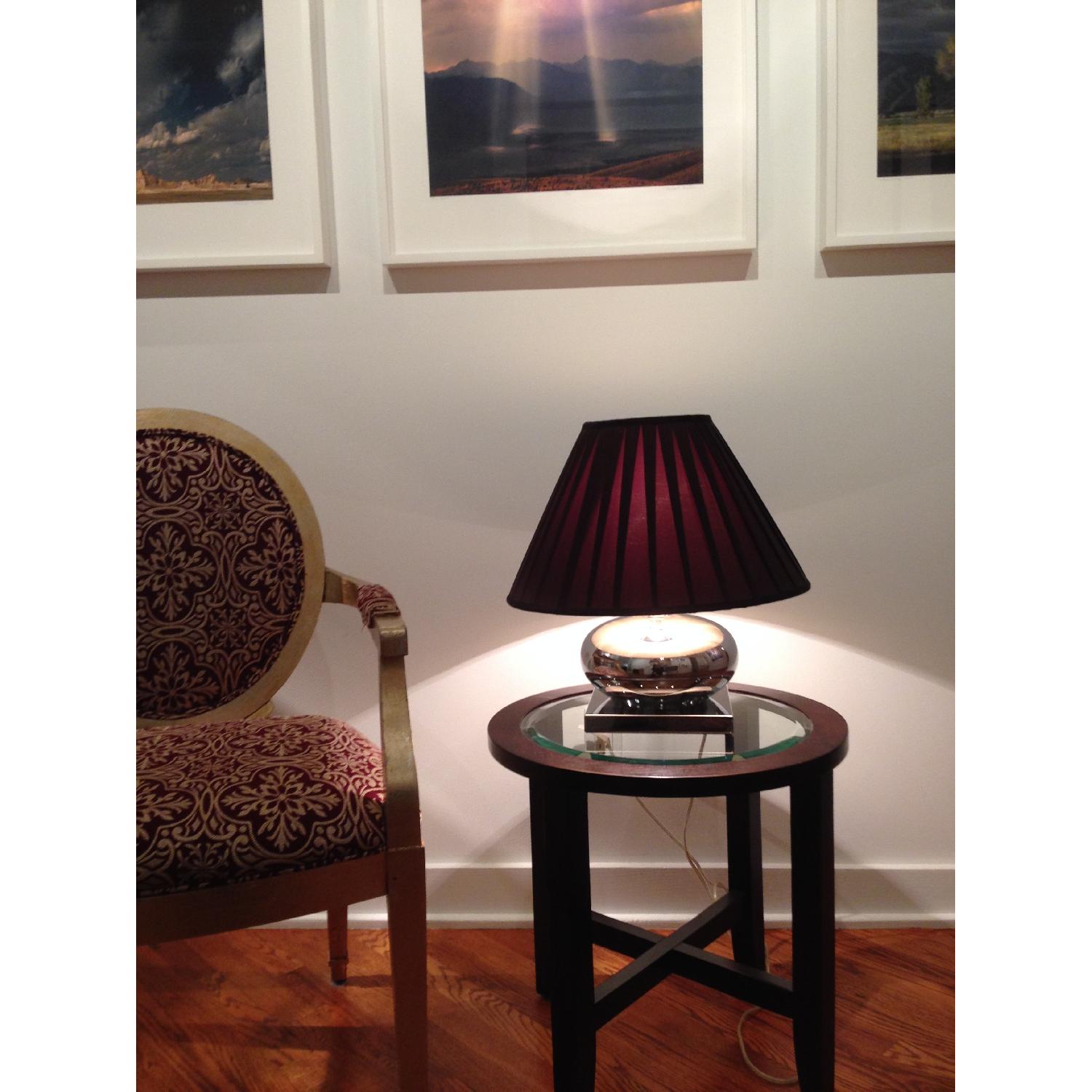 Mercury Glass Lamp with Pleated Brown Silk Shade - image-2