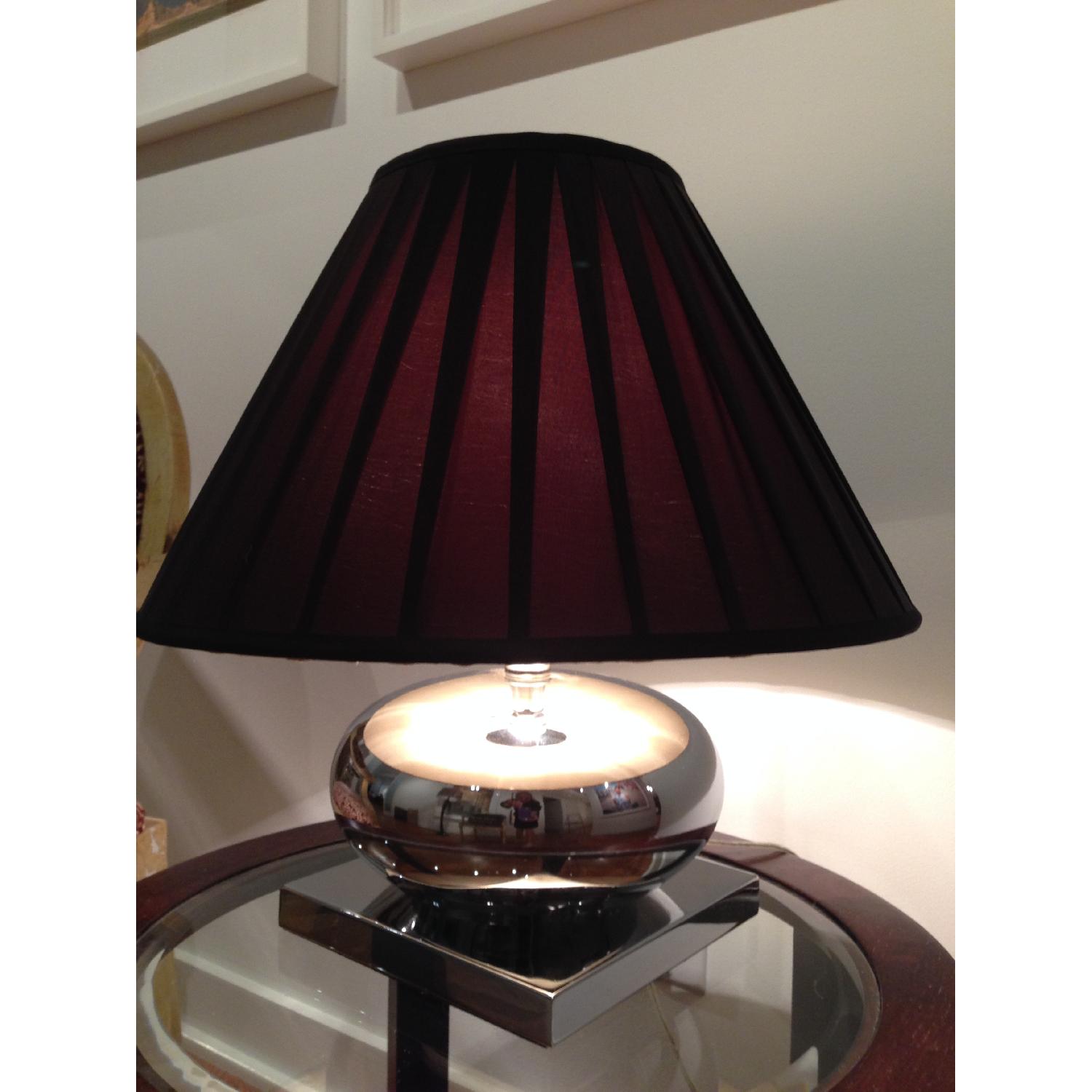 Mercury Glass Lamp with Pleated Brown Silk Shade - image-3