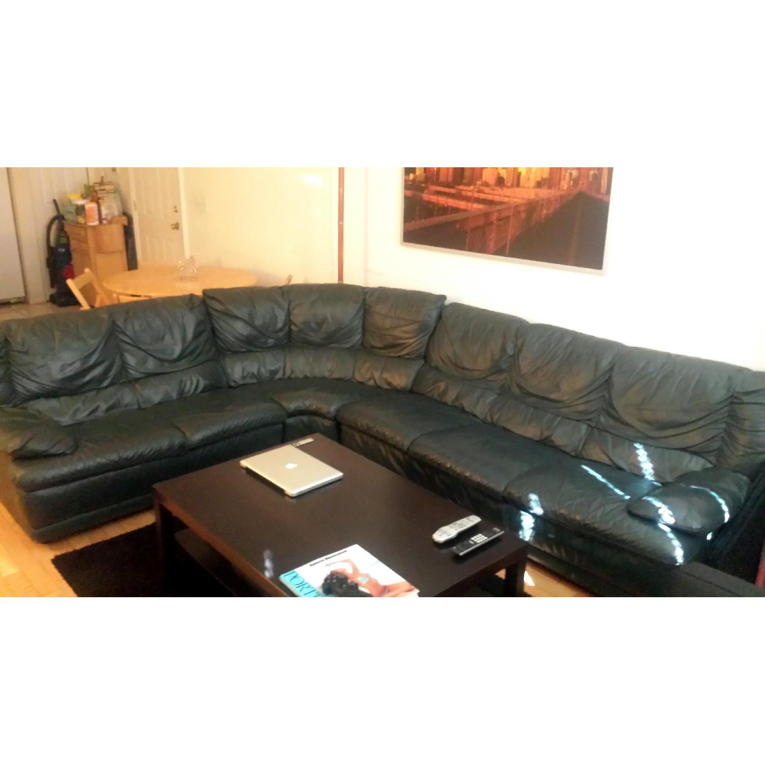 Green Leather L Shape Sofa - image-1