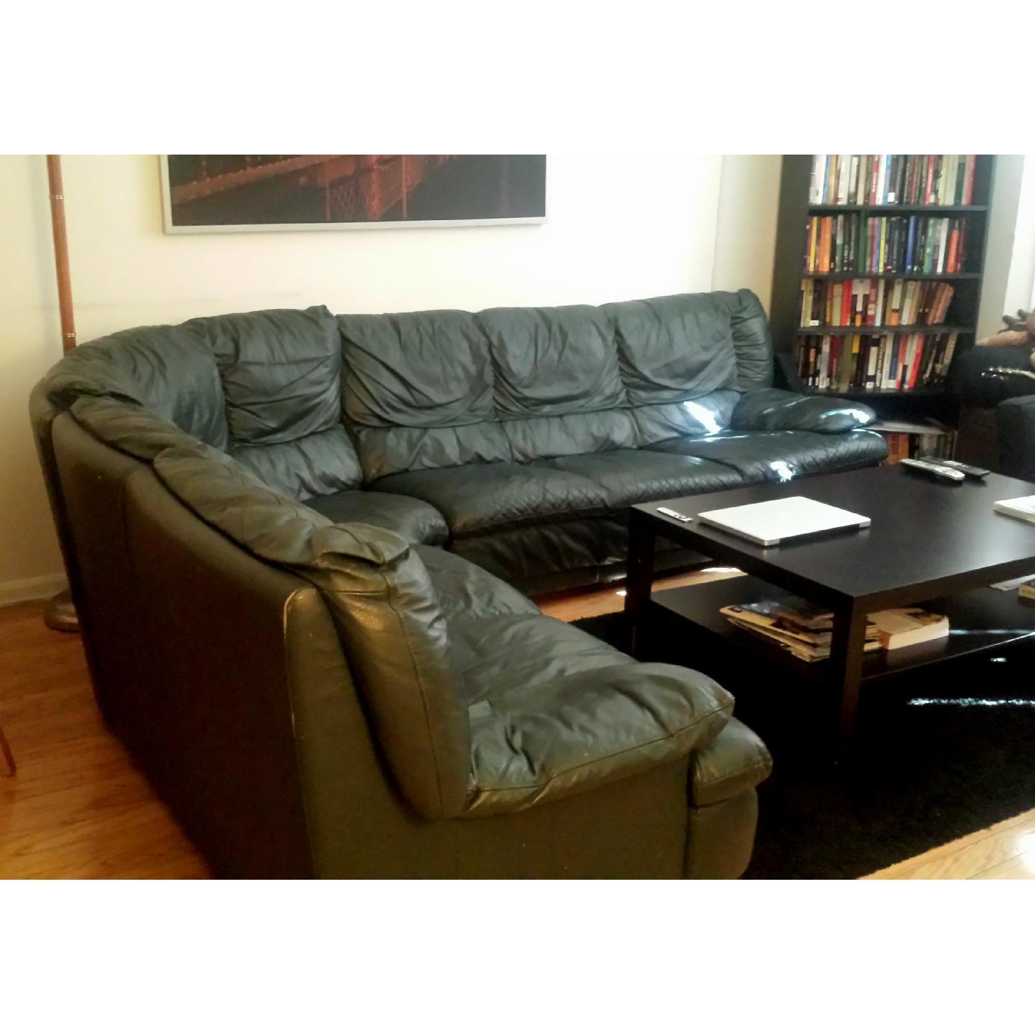 Green Leather L Shape Sofa - image-2