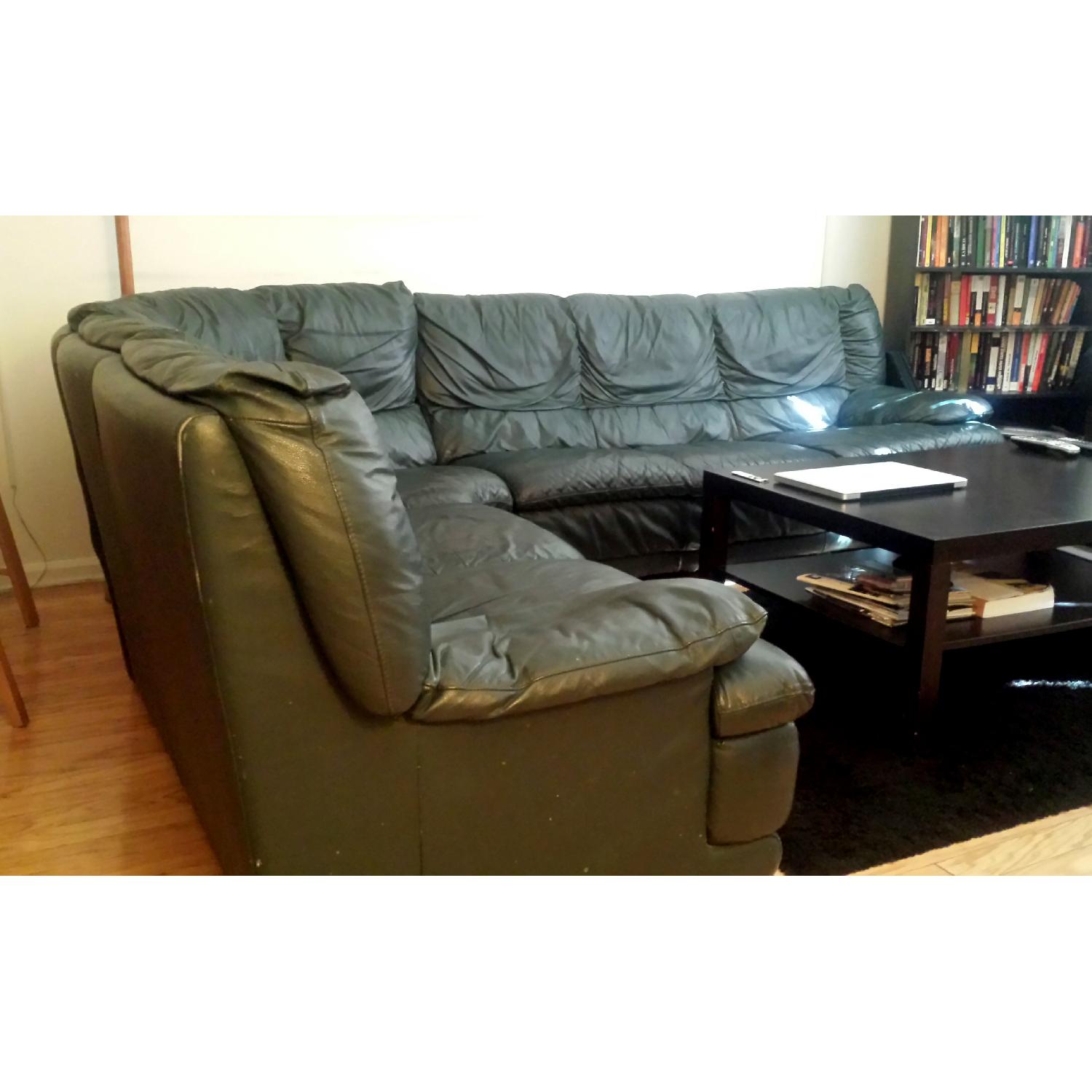 Green Leather L Shape Sofa - image-3