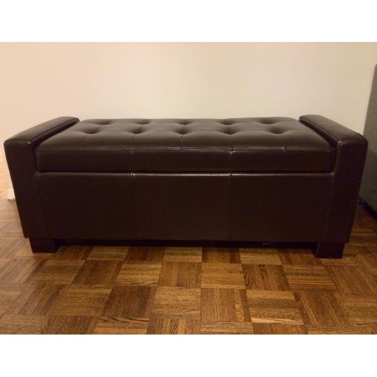 Tufted Leather Storage Bench - image-1