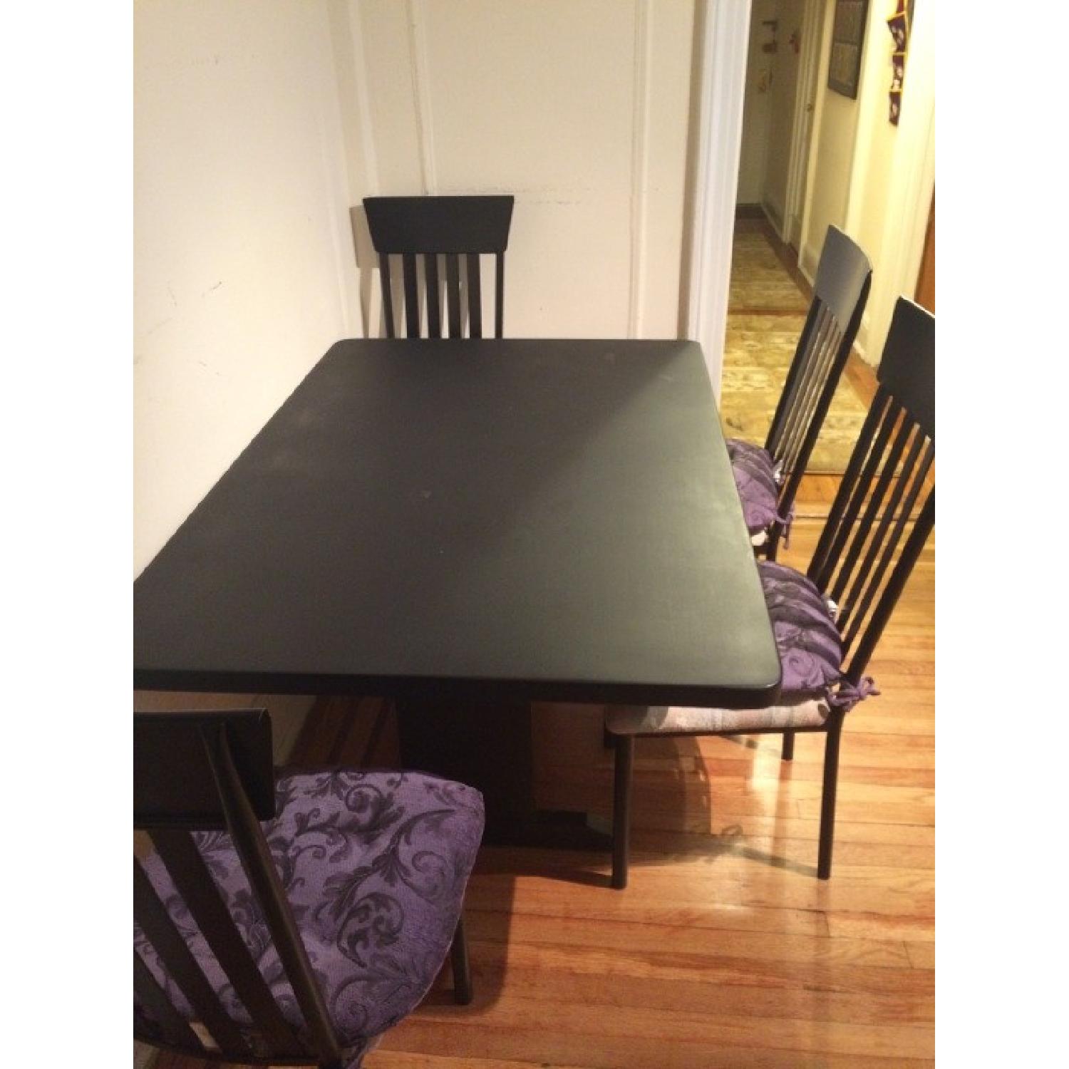 Black Painted Oak Table w/ 4 Metal Chairs - image-1