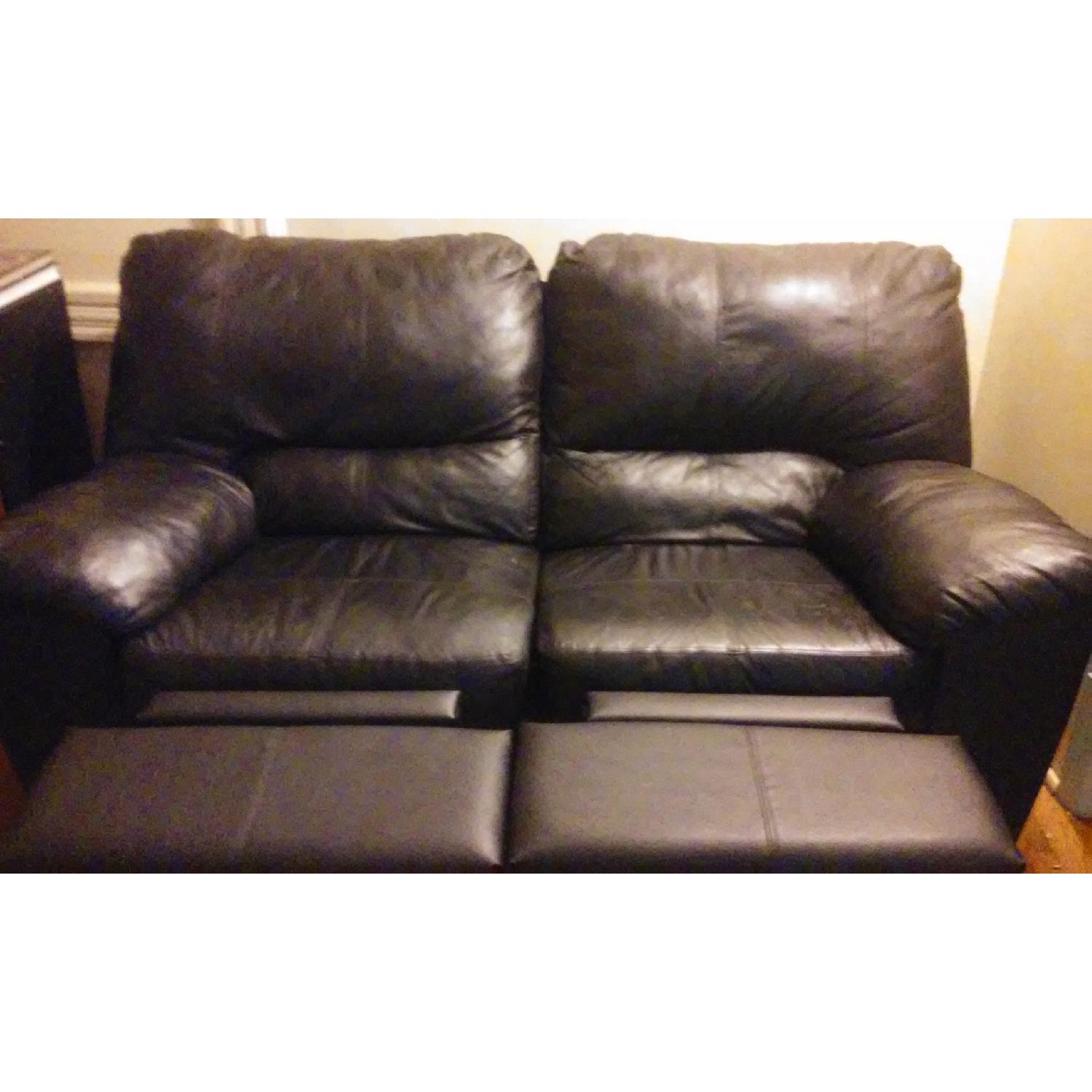 Black Leather Love Seat w/ 4 Way Recliners - Set of 2 - image-1