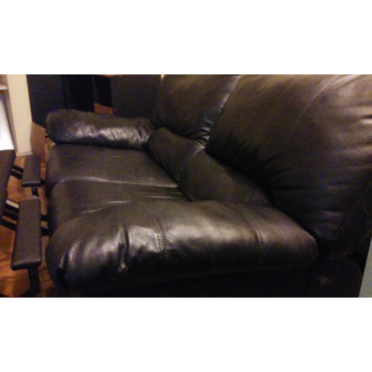 Black Leather Love Seat w/ 4 Way Recliners - Set of 2 - image-2