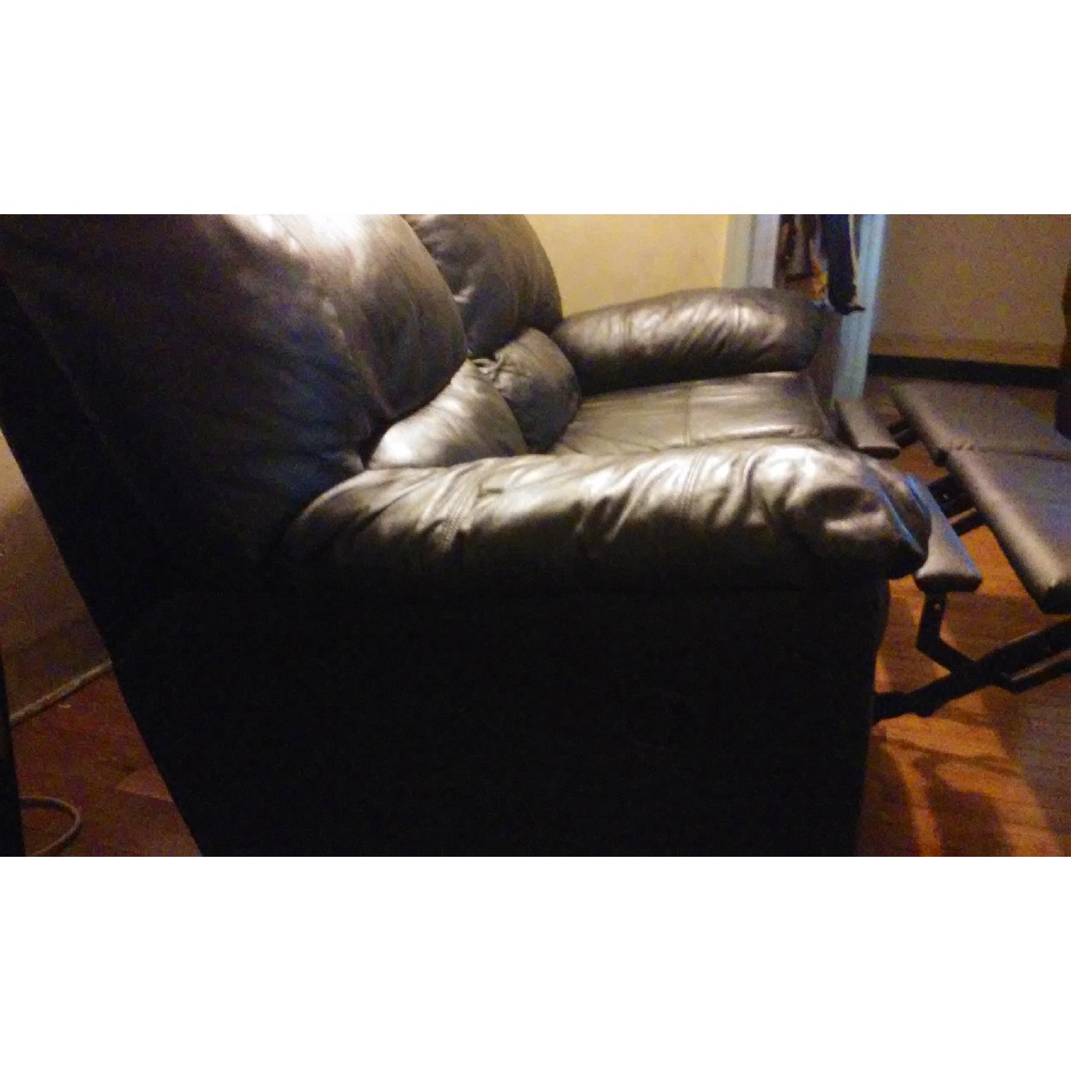 Black Leather Love Seat w/ 4 Way Recliners - Set of 2 - image-3