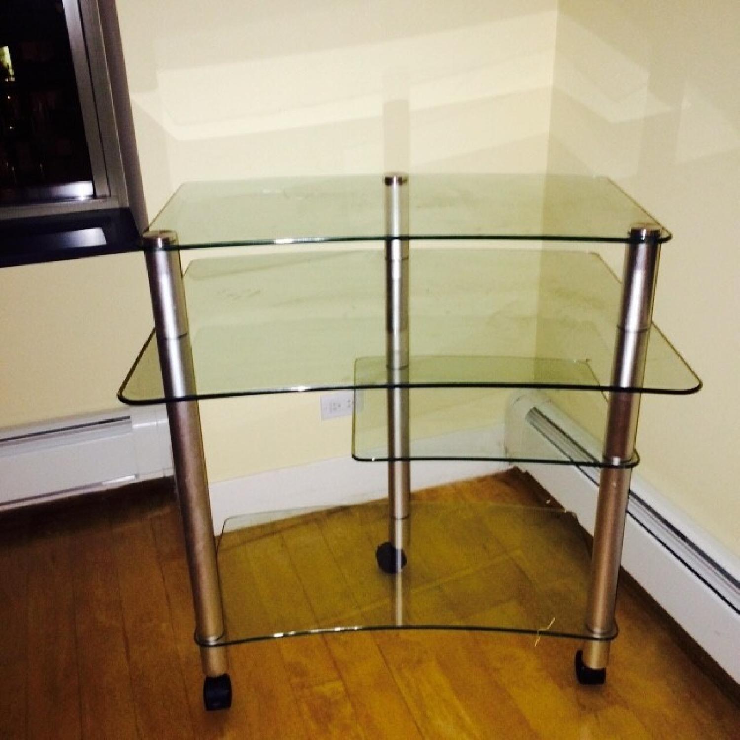 Glass and Silver Computer Table with Wheels - image-2