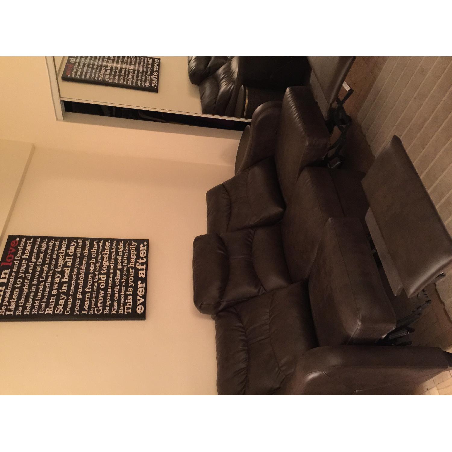 Jennifer Convertibles Brown Leather Couch w/ Reclining End Seats + Chair AptDeco