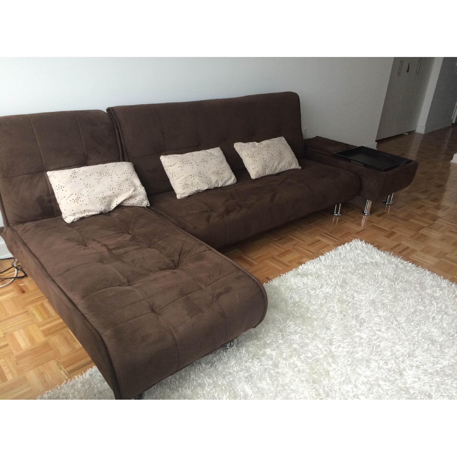 Furniture Creations Brown Sleeper Sofa with Chaise and Storage Ottoman