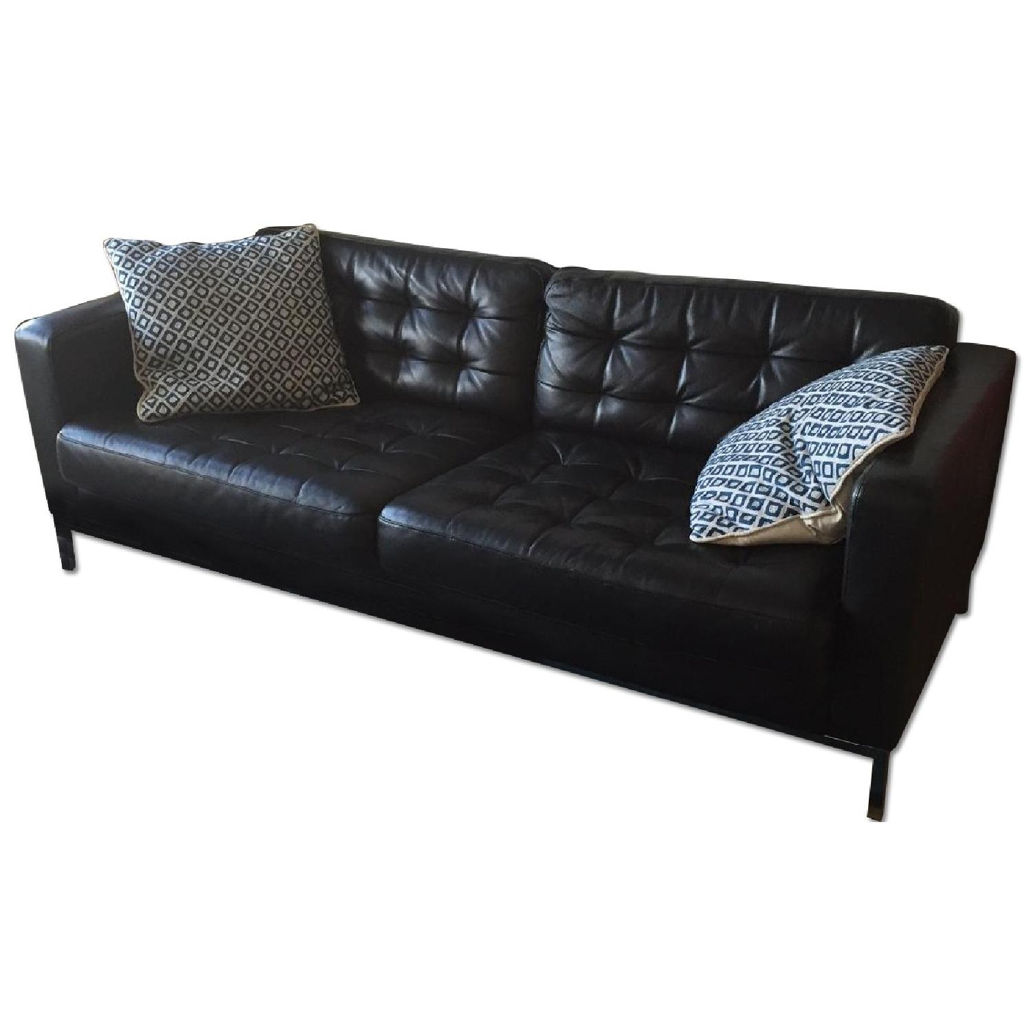 Ikea Karlstad Black Leather Sofa AptDeco