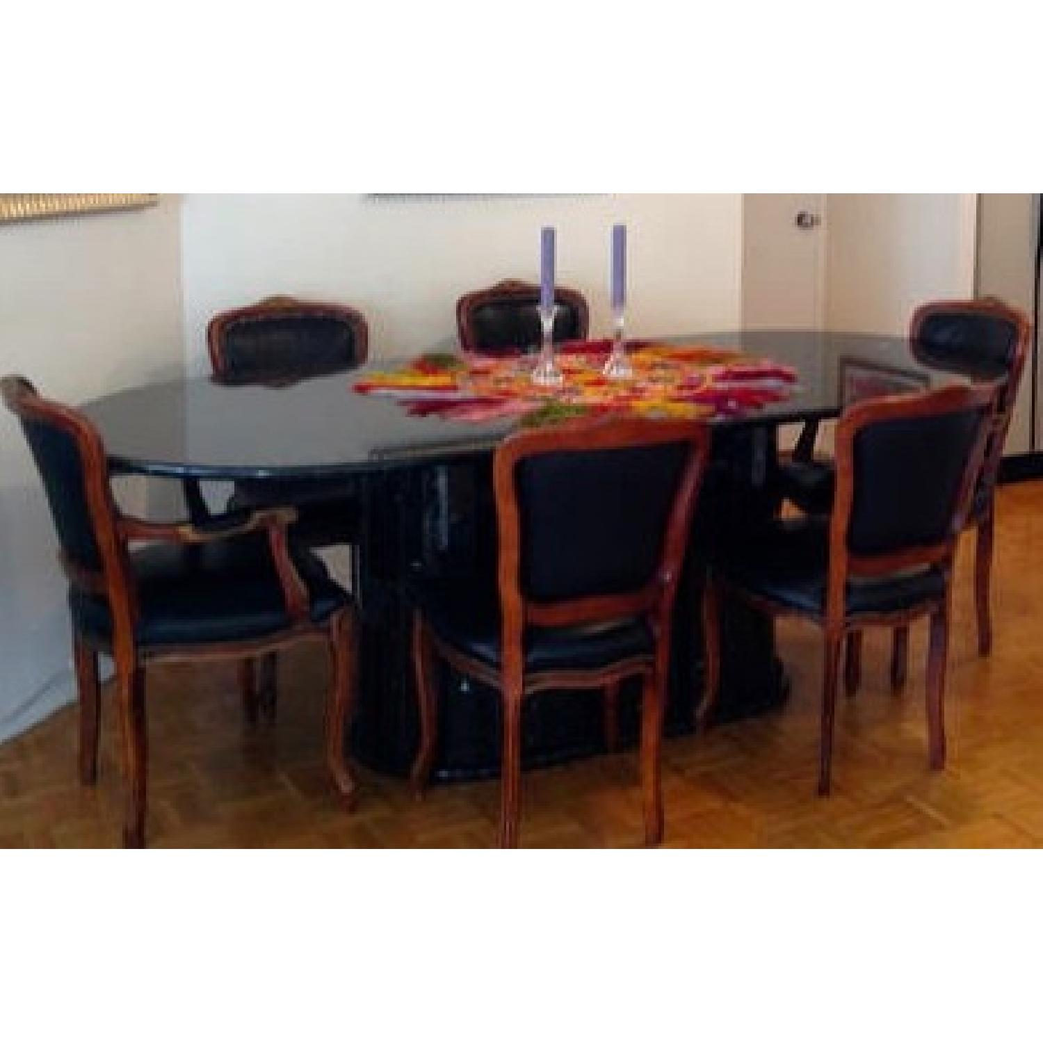 Black Granite Dining Table w/ 8 Louis XV Dining Chairs - image-1
