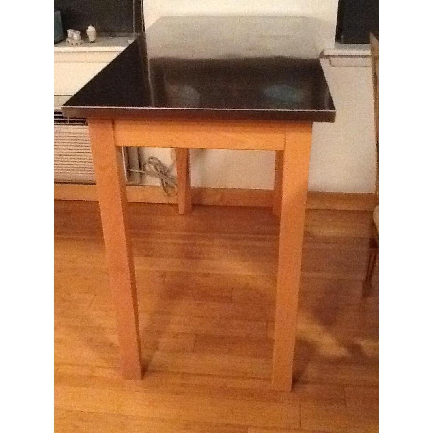 Stainless Steel Table with Wooden Legs - image-1