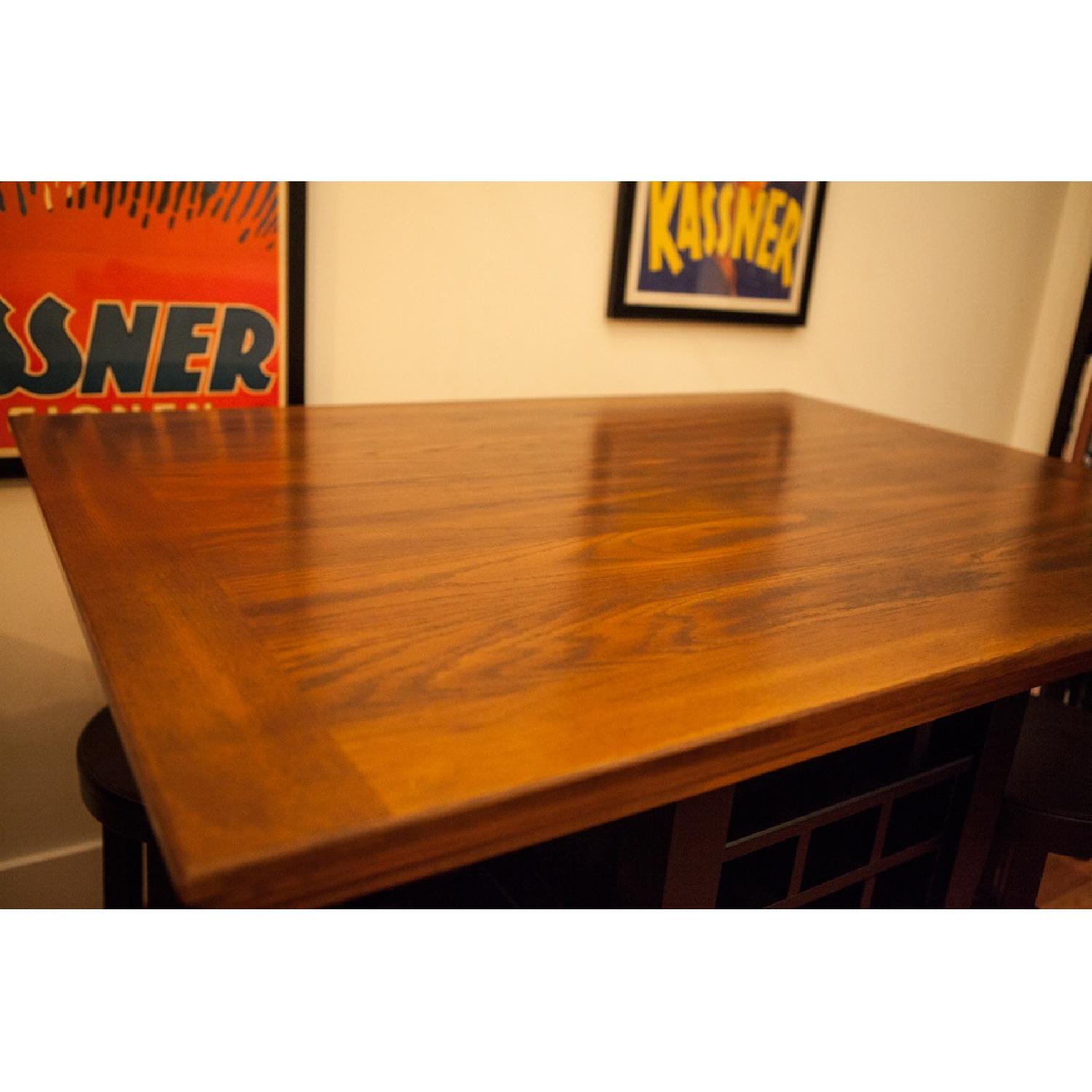 Solid Wood Dining Table w/ Storage/Wine Rack + 4 Stools - image-3