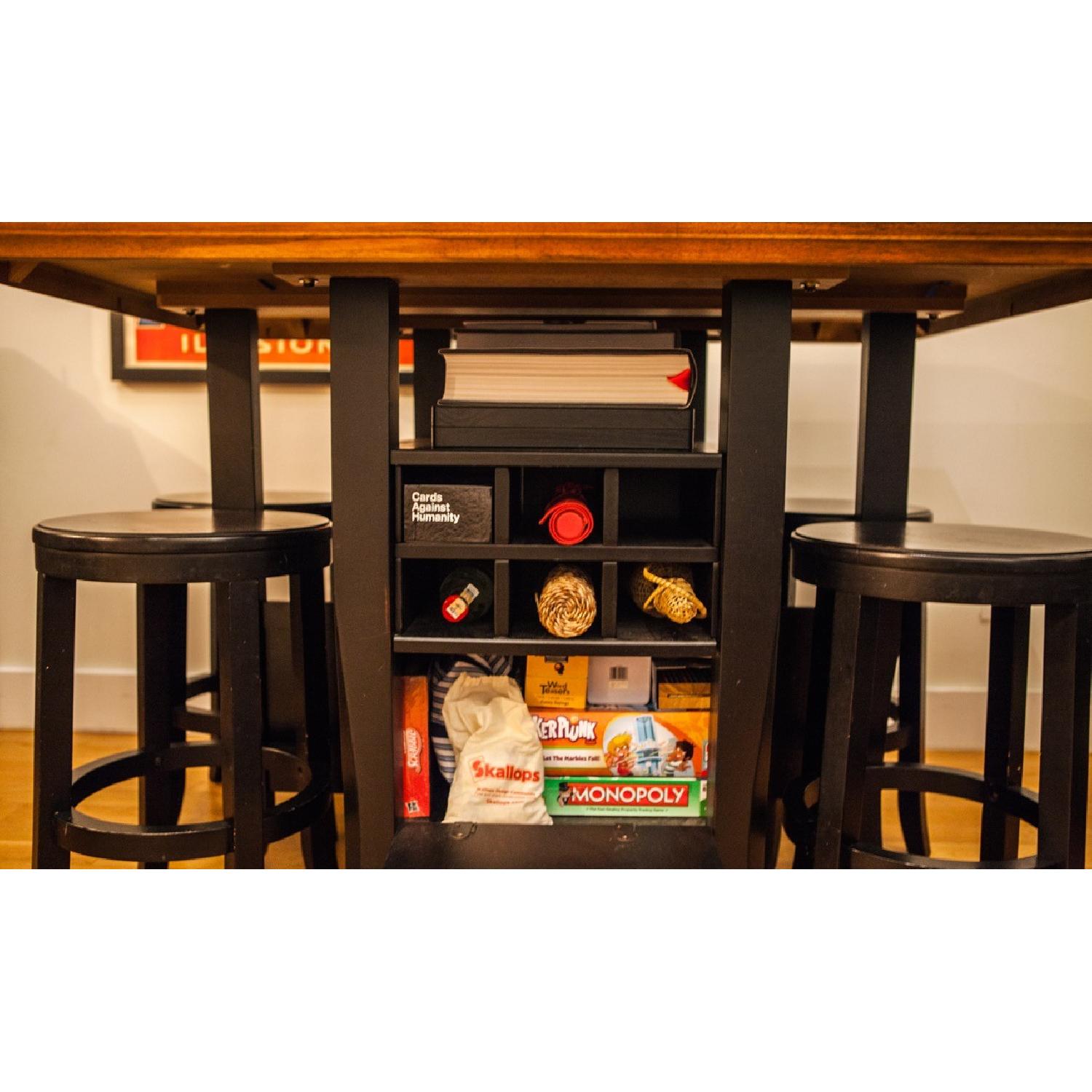 Solid Wood Dining Table w/ Storage/Wine Rack + 4 Stools - image-5