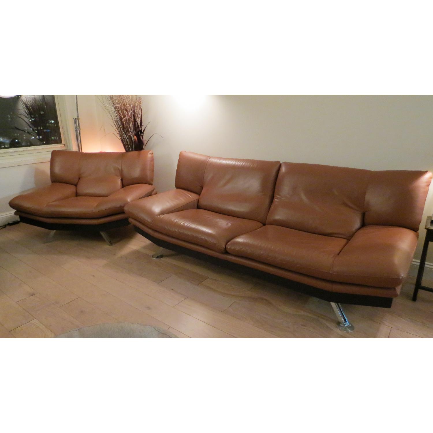 Nicoletti Tan Leather Sofa + Love Seat - image-1