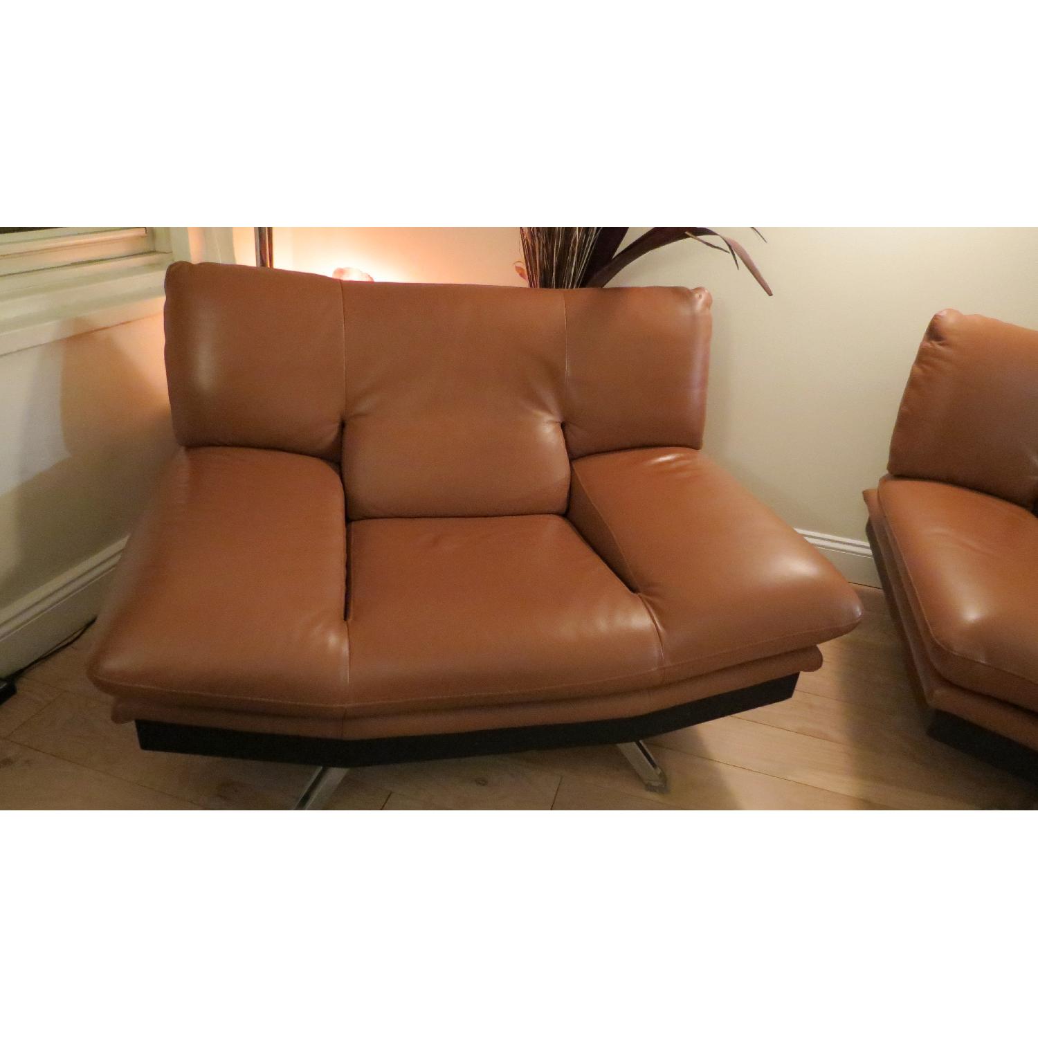 Nicoletti Tan Leather Sofa + Love Seat - image-3