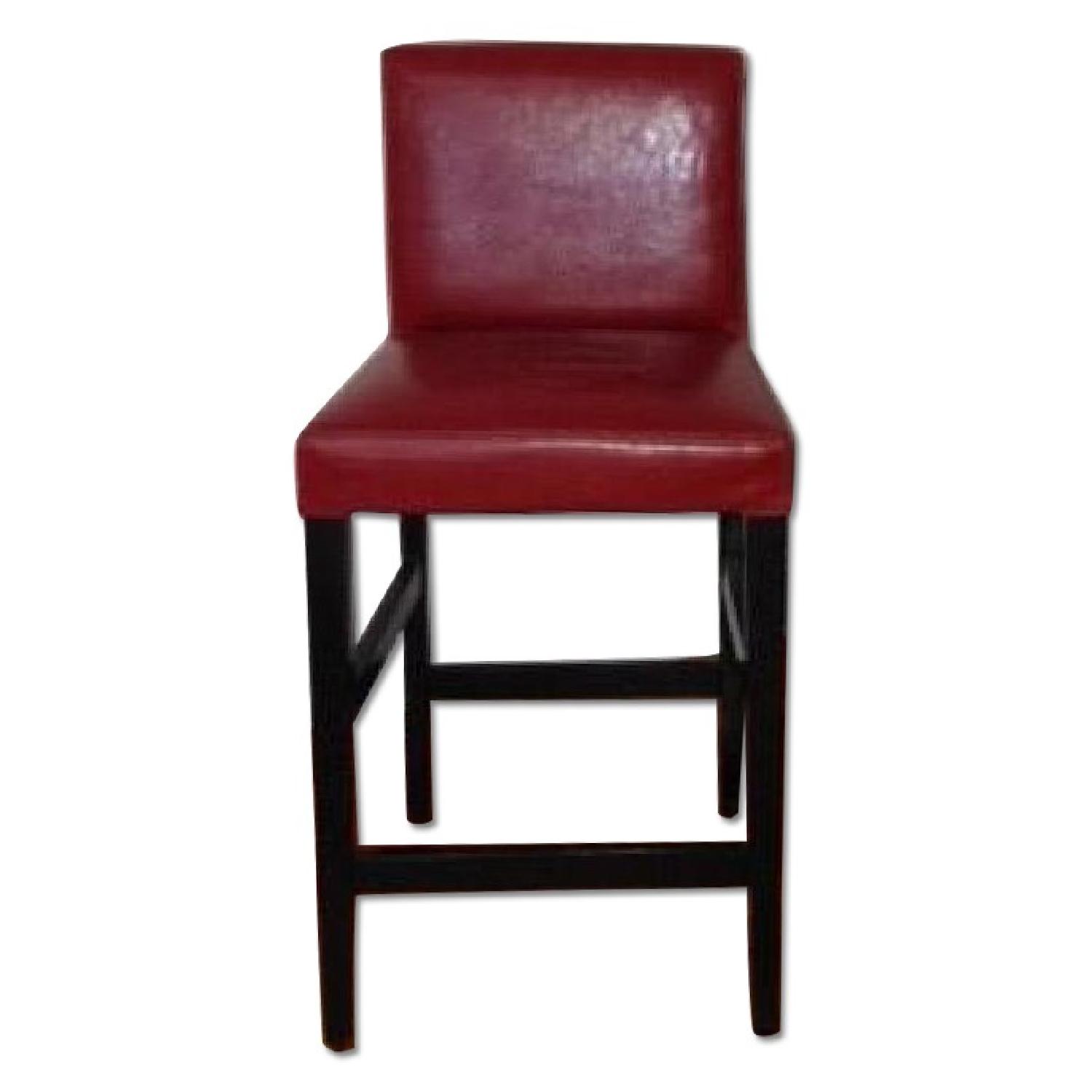 Crate & Barrel Leather Red Bar Stools Set of 2 AptDeco