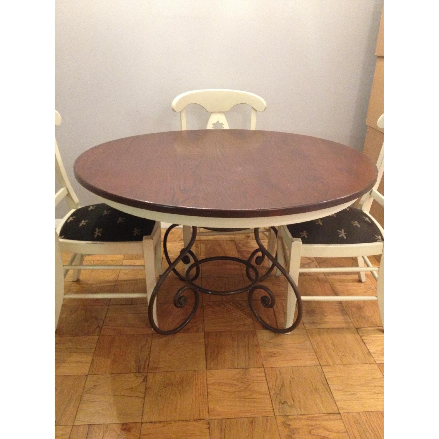 Round Wood and Wrought Iron Dining Table w/ 4 Chairs - image-2