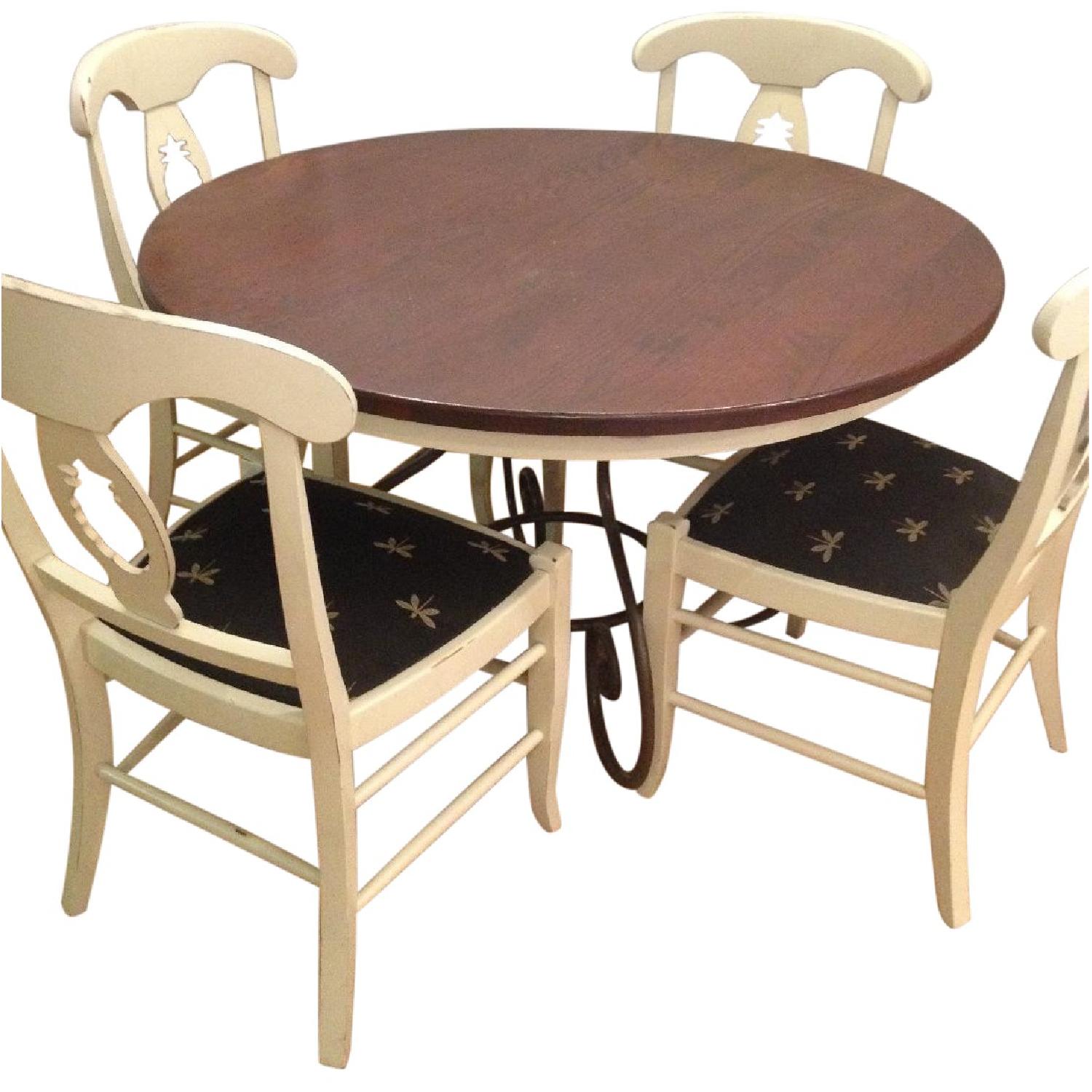 Round Wood and Wrought Iron Dining Table w/ 4 Chairs AptDeco