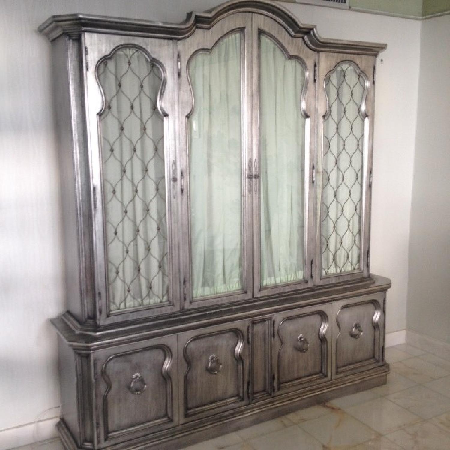 Marble Green Jade Top Dining Table w/ 6 Chairs + 2 Cabinets - image-1