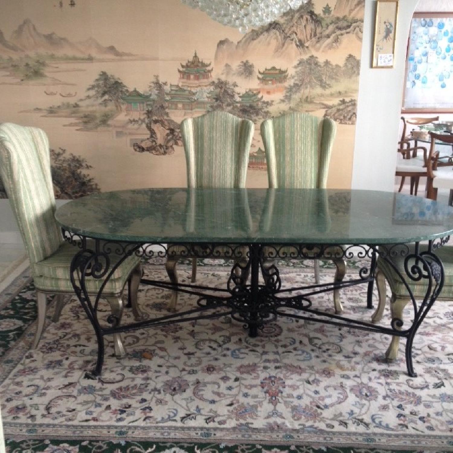 Marble Green Jade Top Dining Table w/ 6 Chairs + 2 Cabinets - image-4