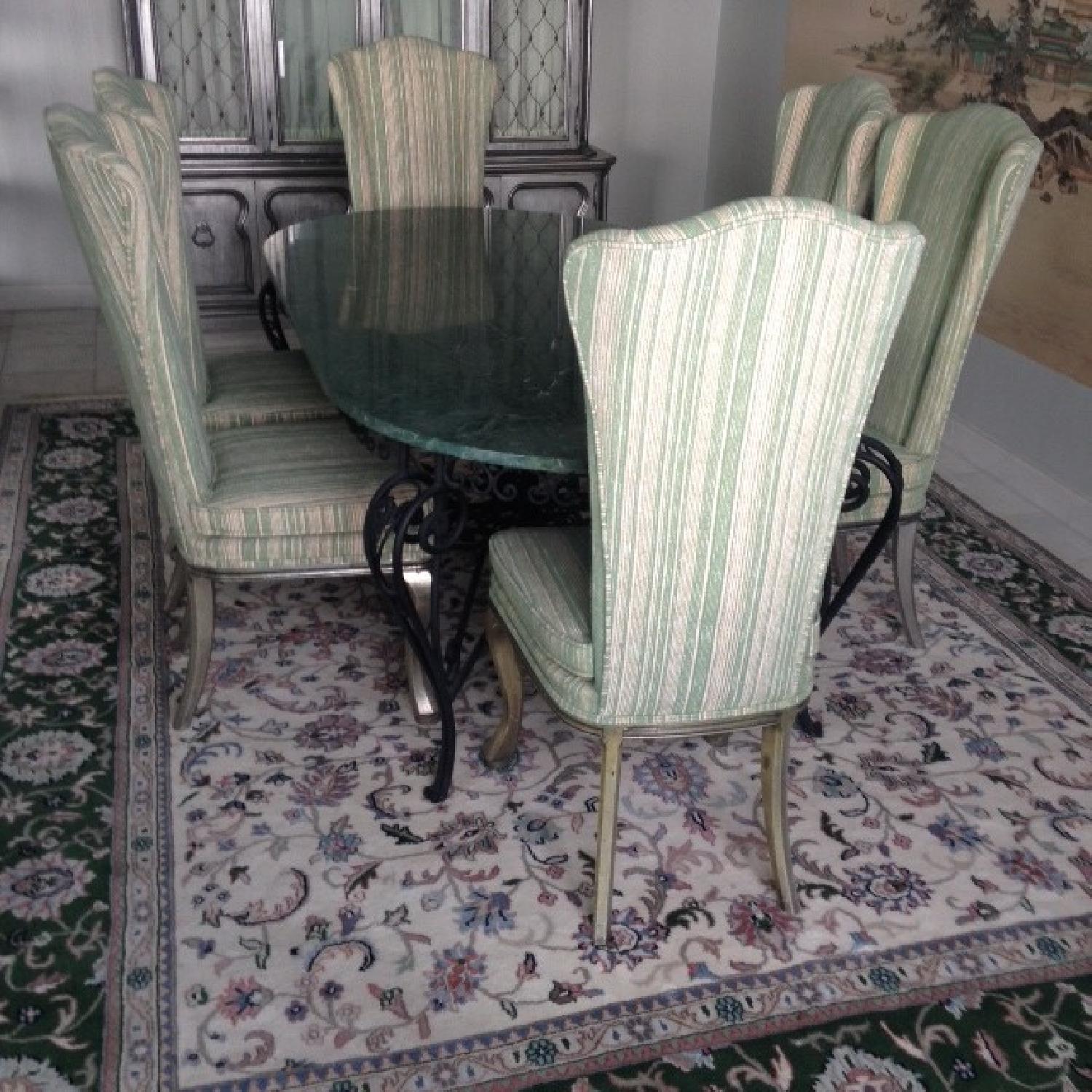 Marble Green Jade Top Dining Table w/ 6 Chairs + 2 Cabinets - image-6