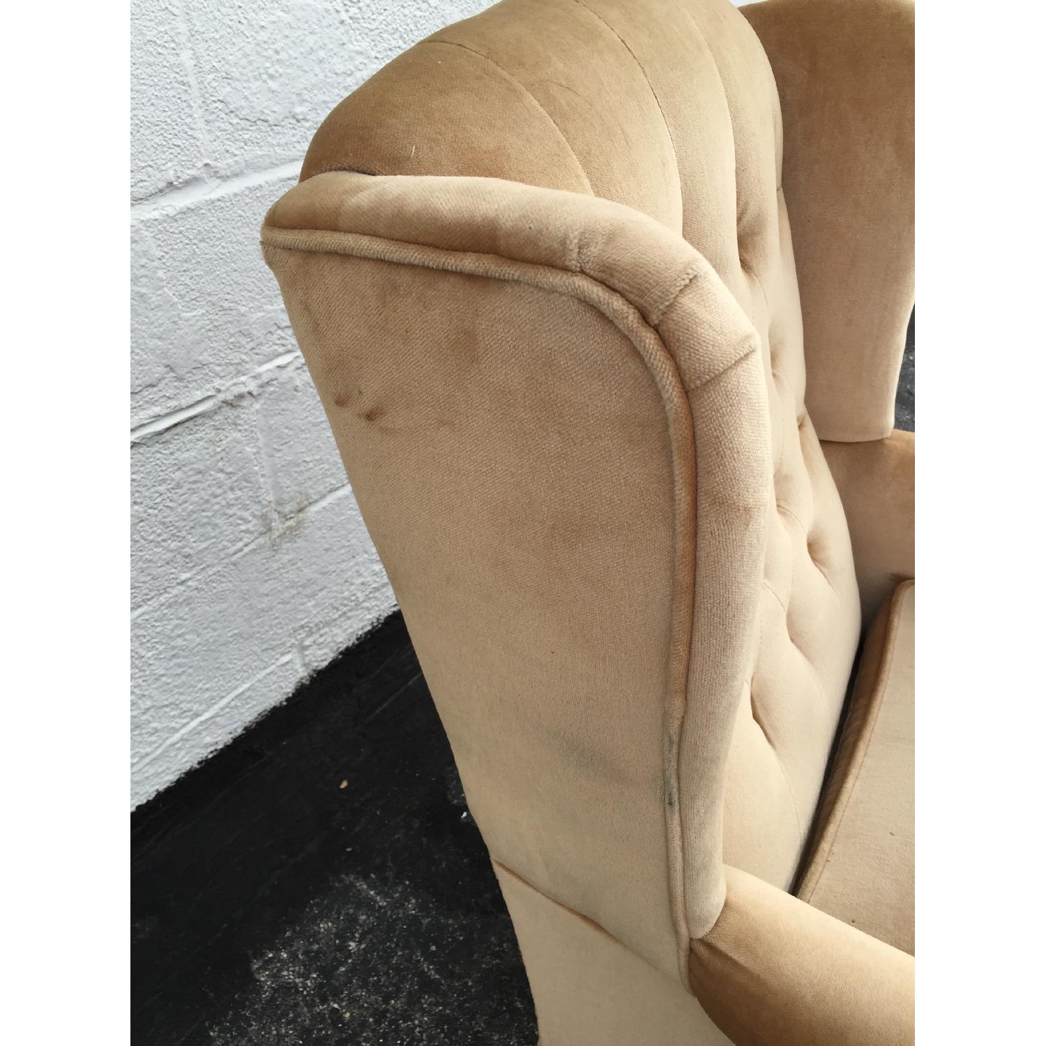 Vintage Beige Upholstered Wing Back Armchair - image-2