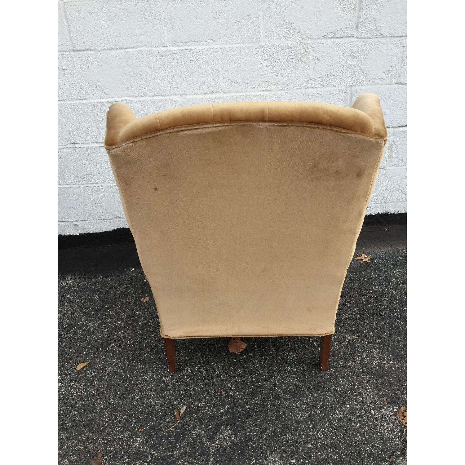 Vintage Beige Upholstered Wing Back Armchair - image-5
